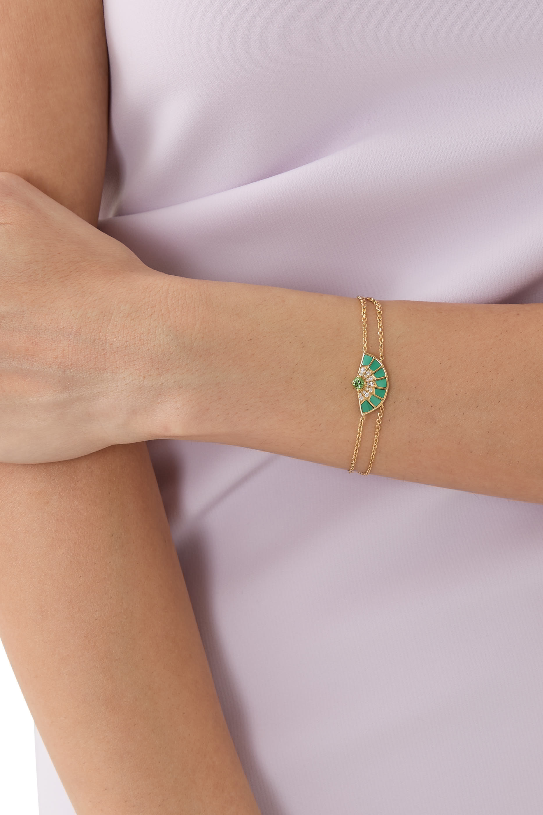 Fanfare Symphony Bracelet, 18K Yellow Gold with Tsavorite, Diamonds & Apple Malachite