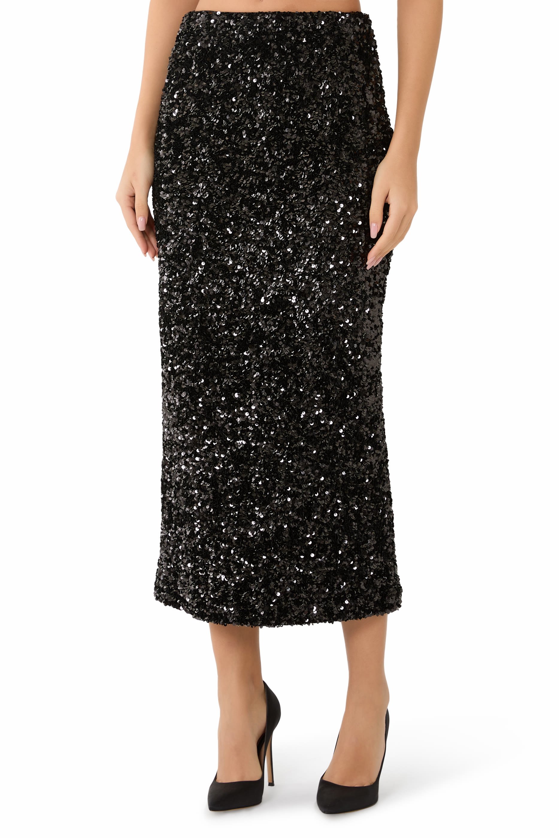 Sequined Velvet Column Skirt