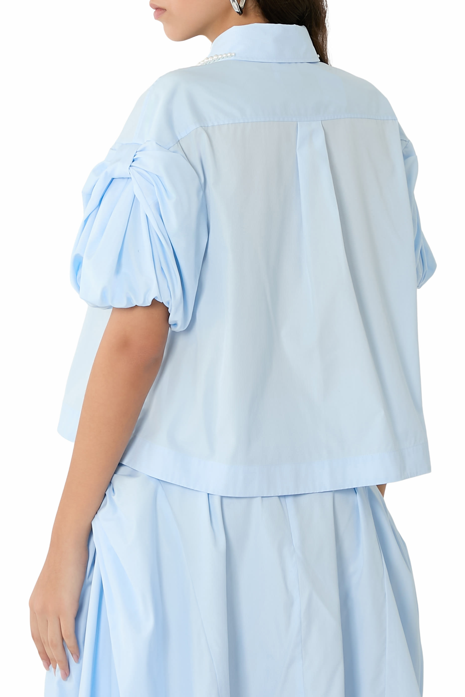 Cropped Bow Puff Sleeves Shirt