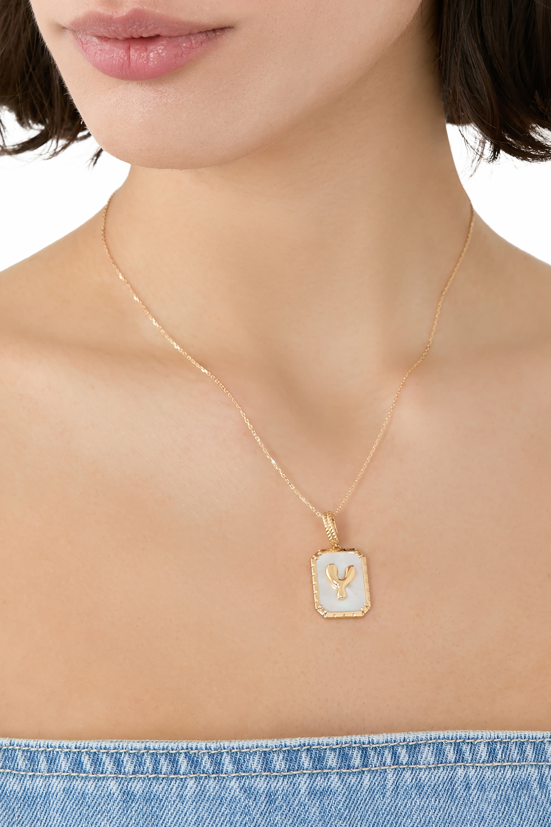 Letter Y Charm,  18K Yellow Gold & Mother of Pearl