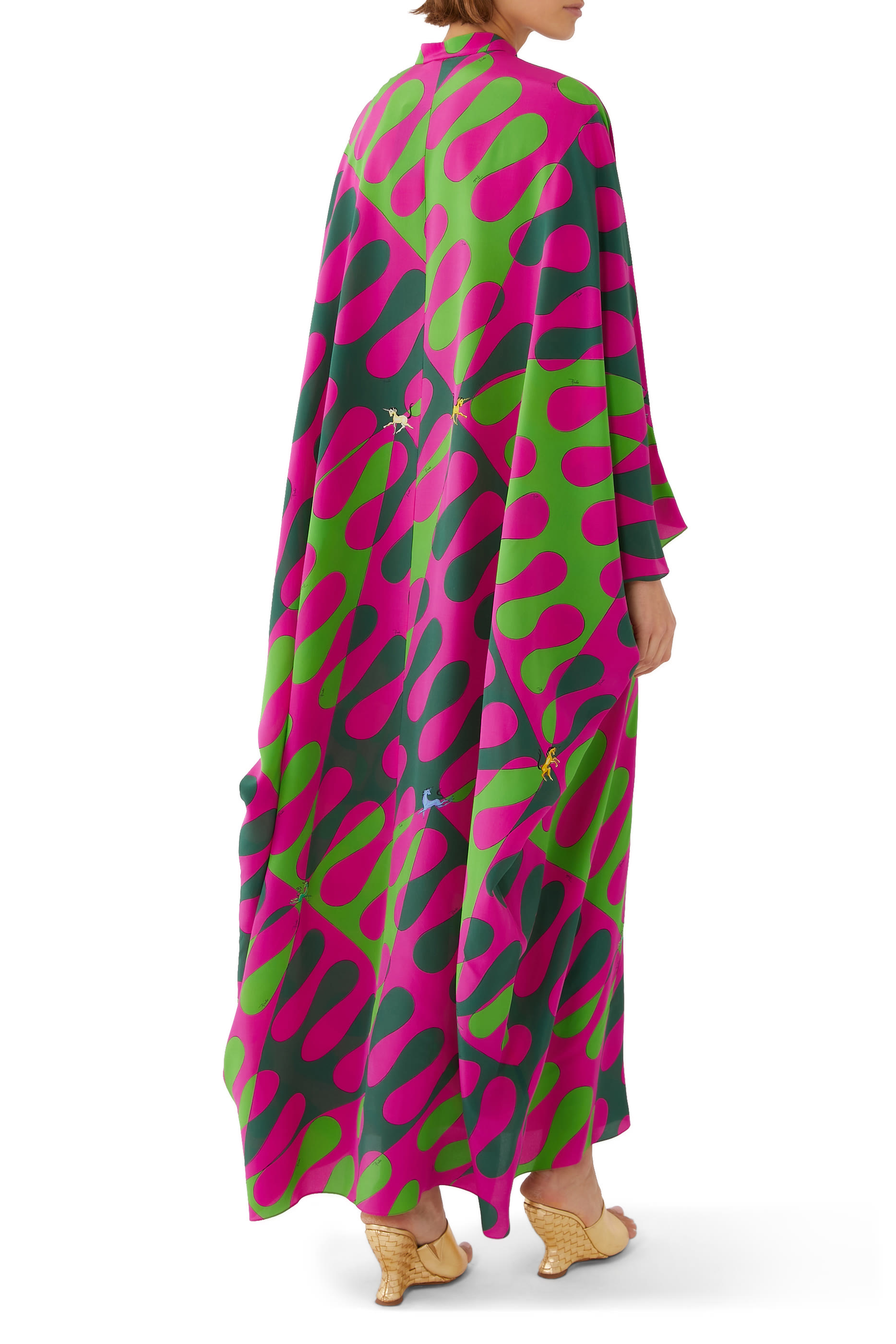 Leocorno-Print Silk Kaftan Dress