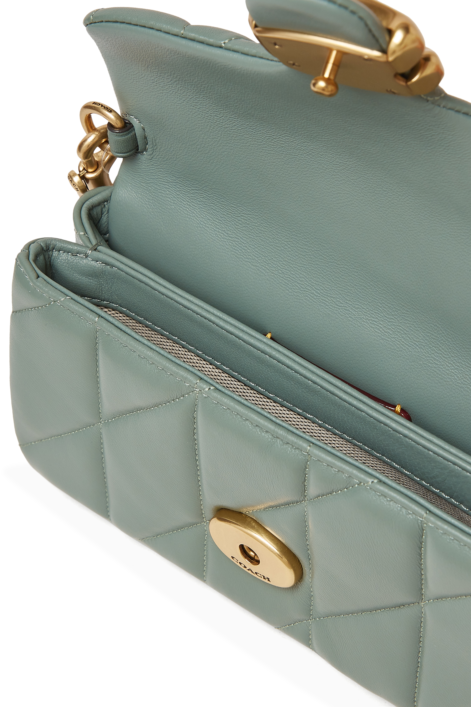 Quilted Pillow Leather Tabby Wristlet With Chain