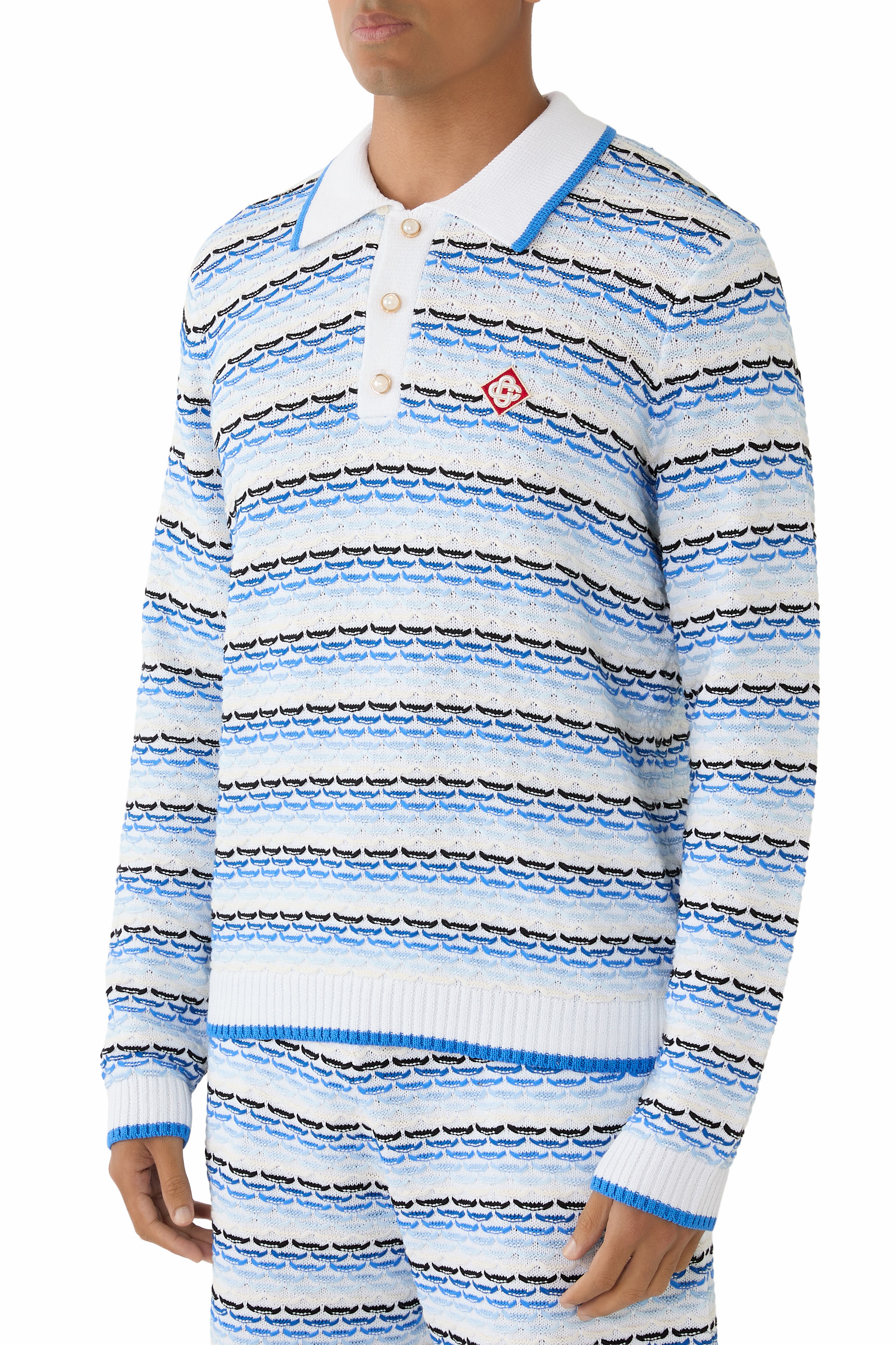  Tuck Stitch Long Sleeve Polo Shirt