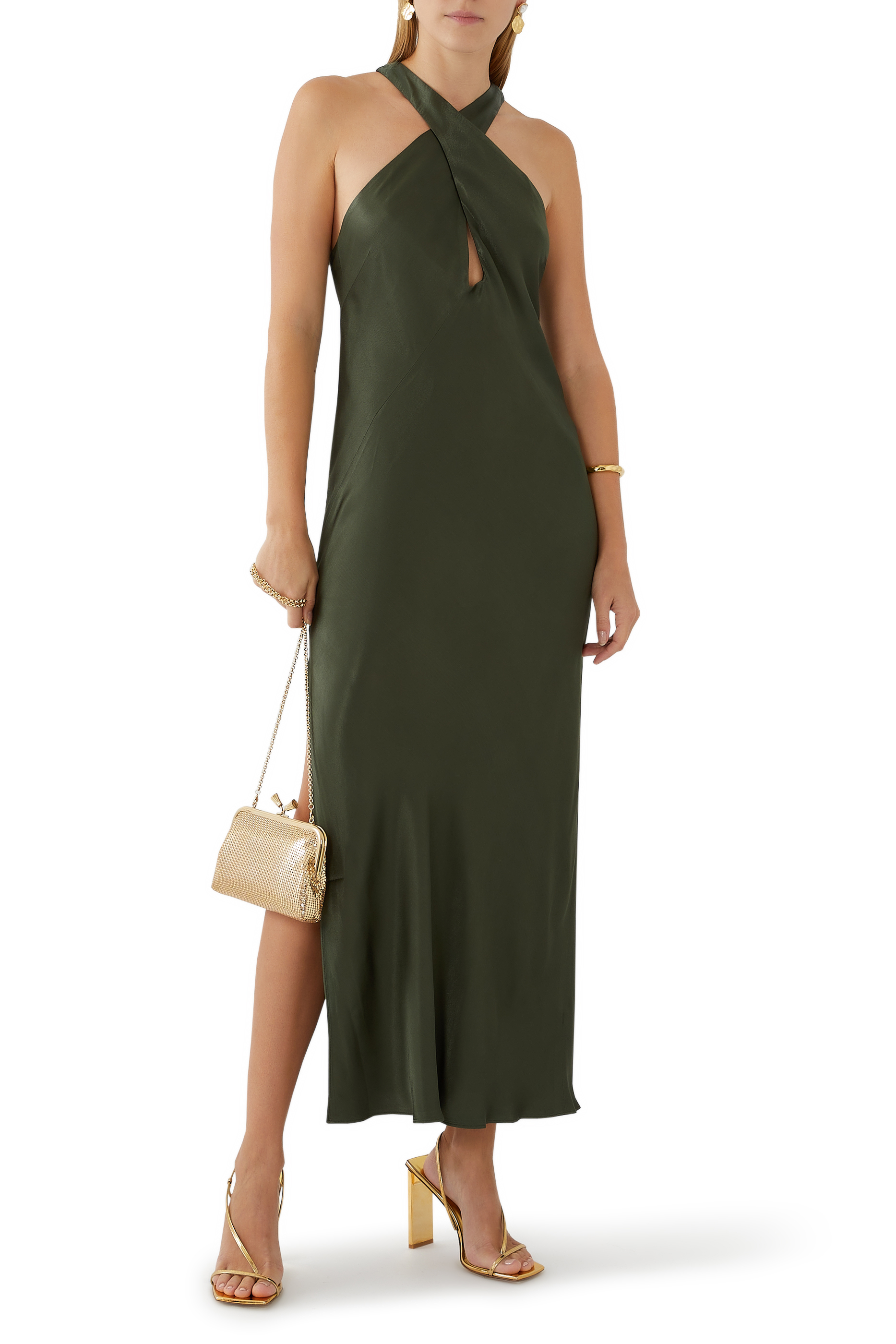 La Lune Cross Front Keyhole Midi Dress