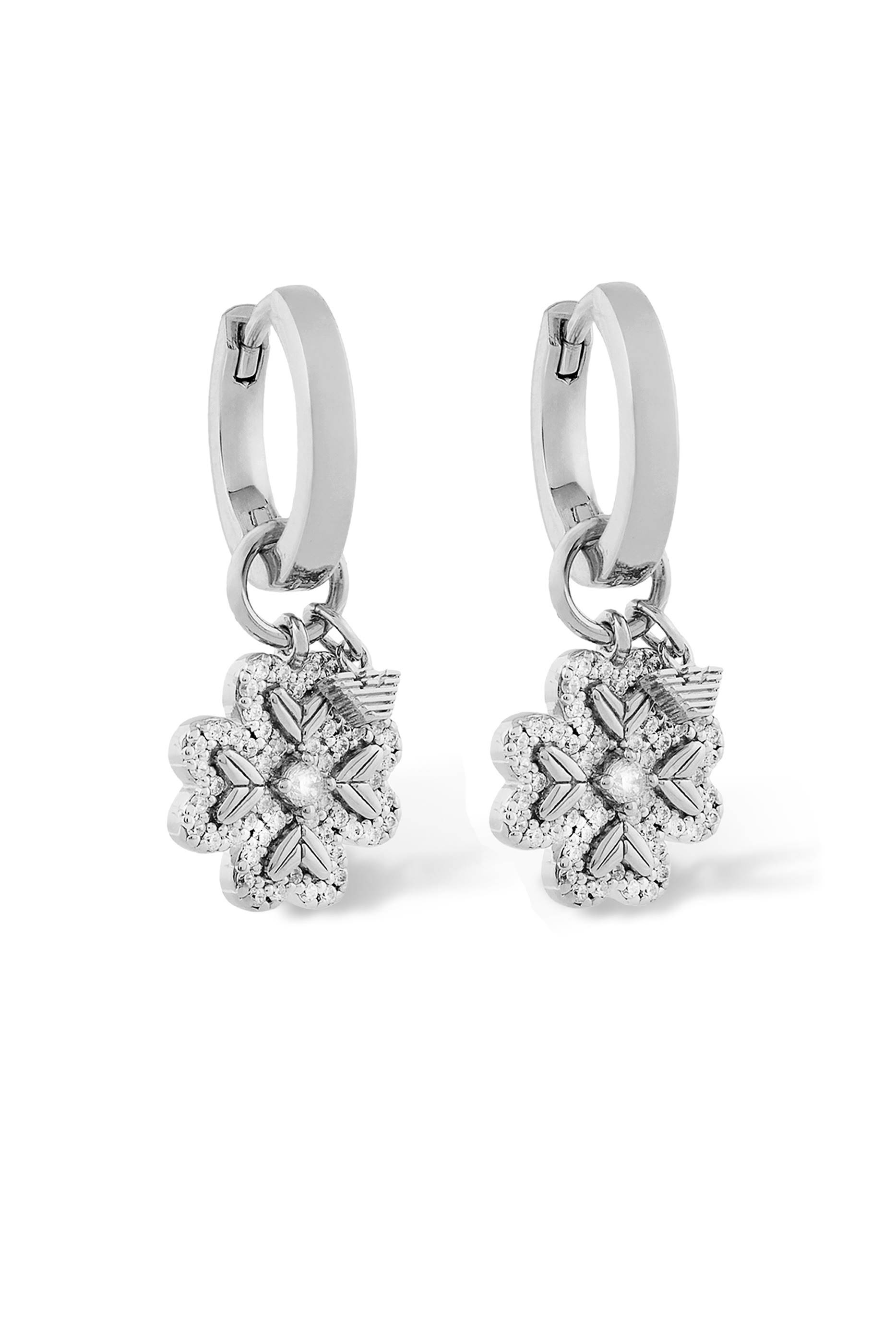 Four-Leaf Clover Hoop Earrings, Sterling Silver