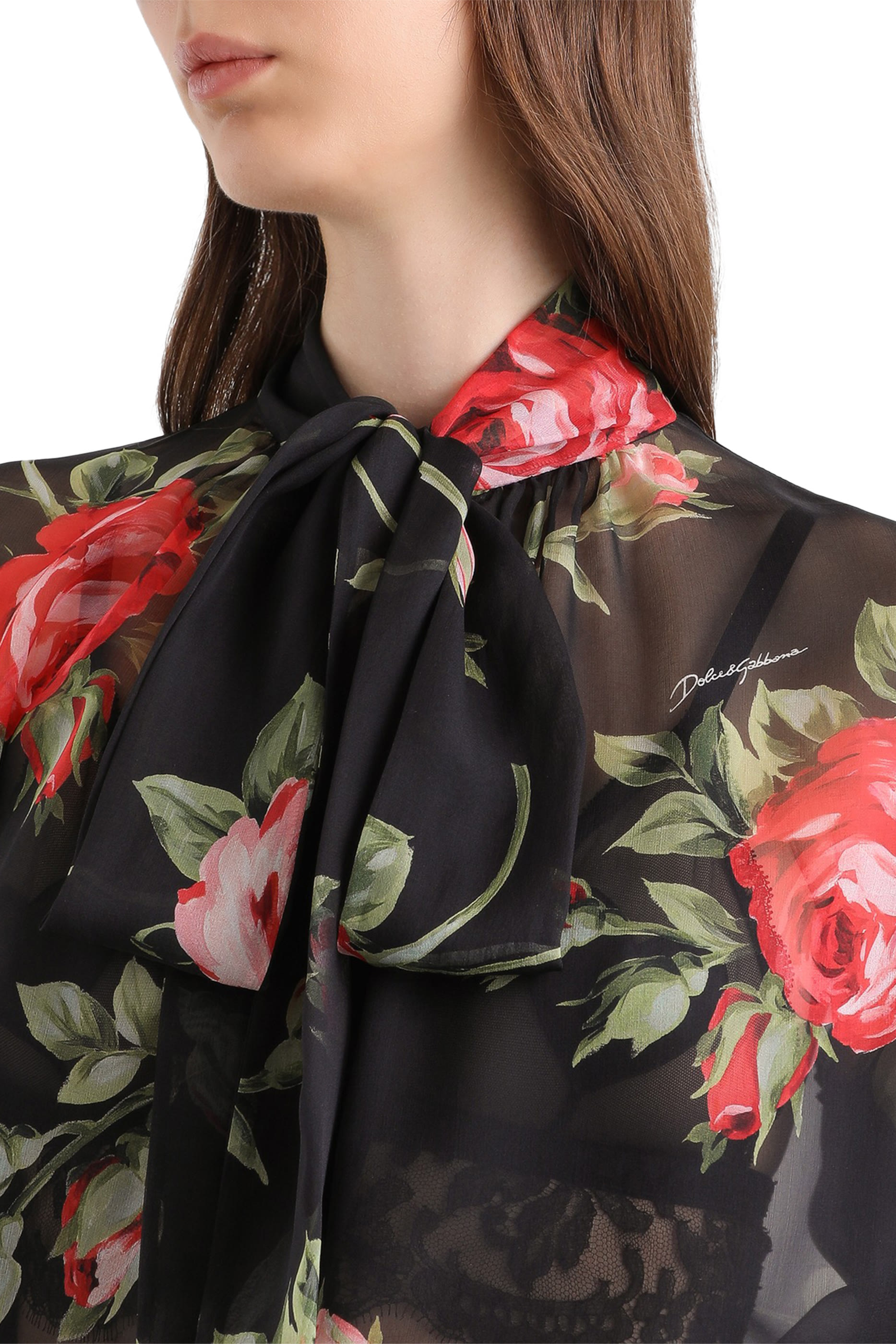 Rose Bouquet-Print Chiffon Top