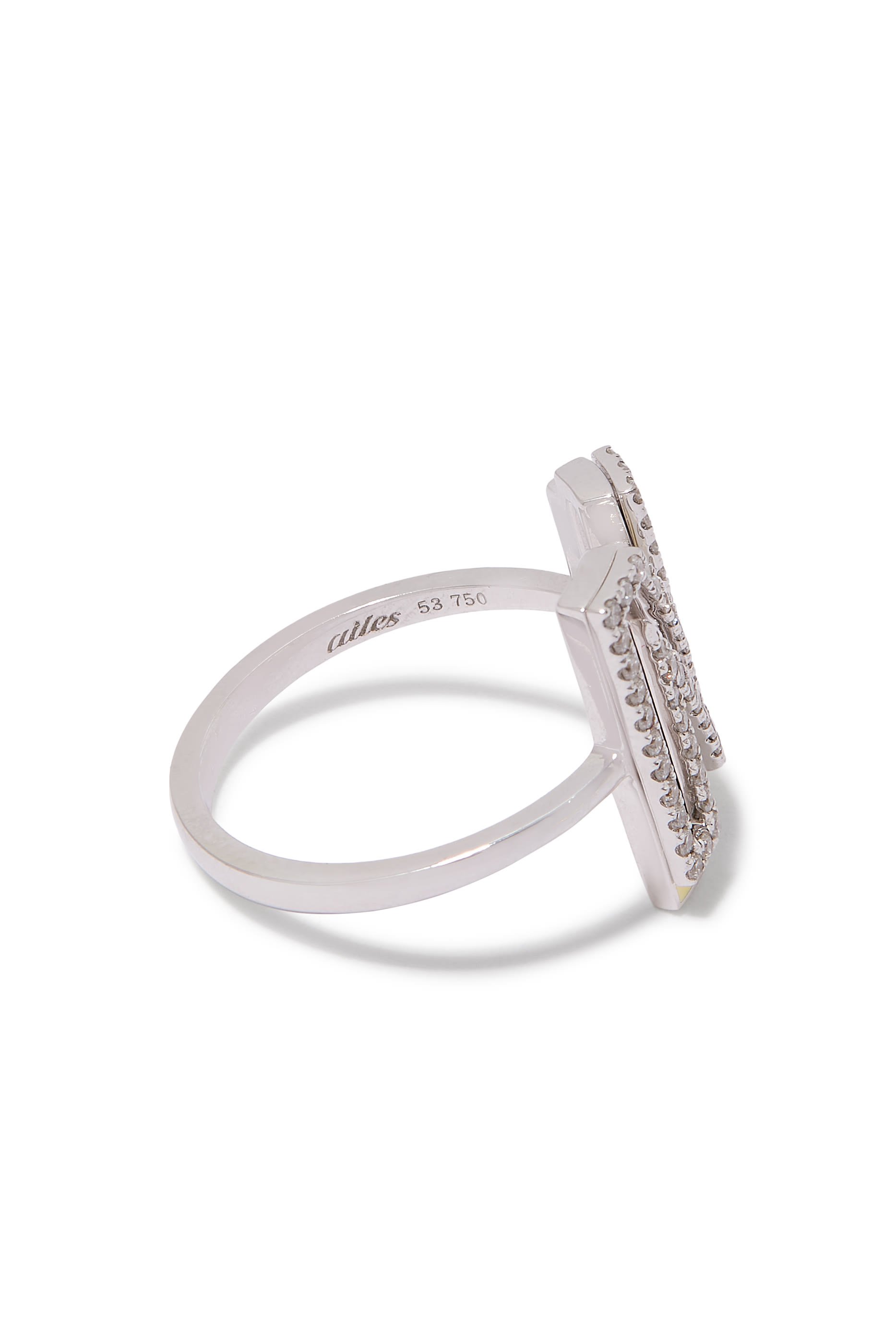 Letter N Cocktail Ring, 18k White Gold & Enamel, Diamonds