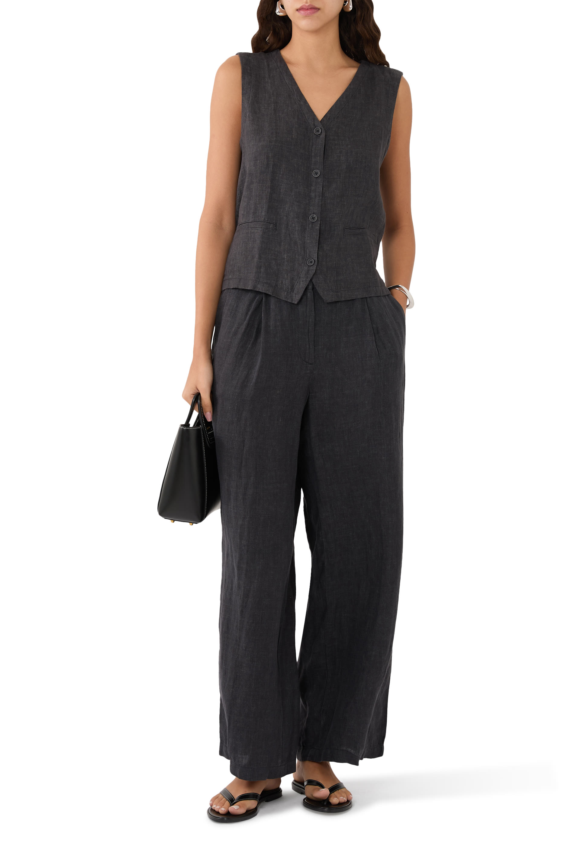 Washed Organic Linen D&eacute;lav&eacute; Trouser Pants