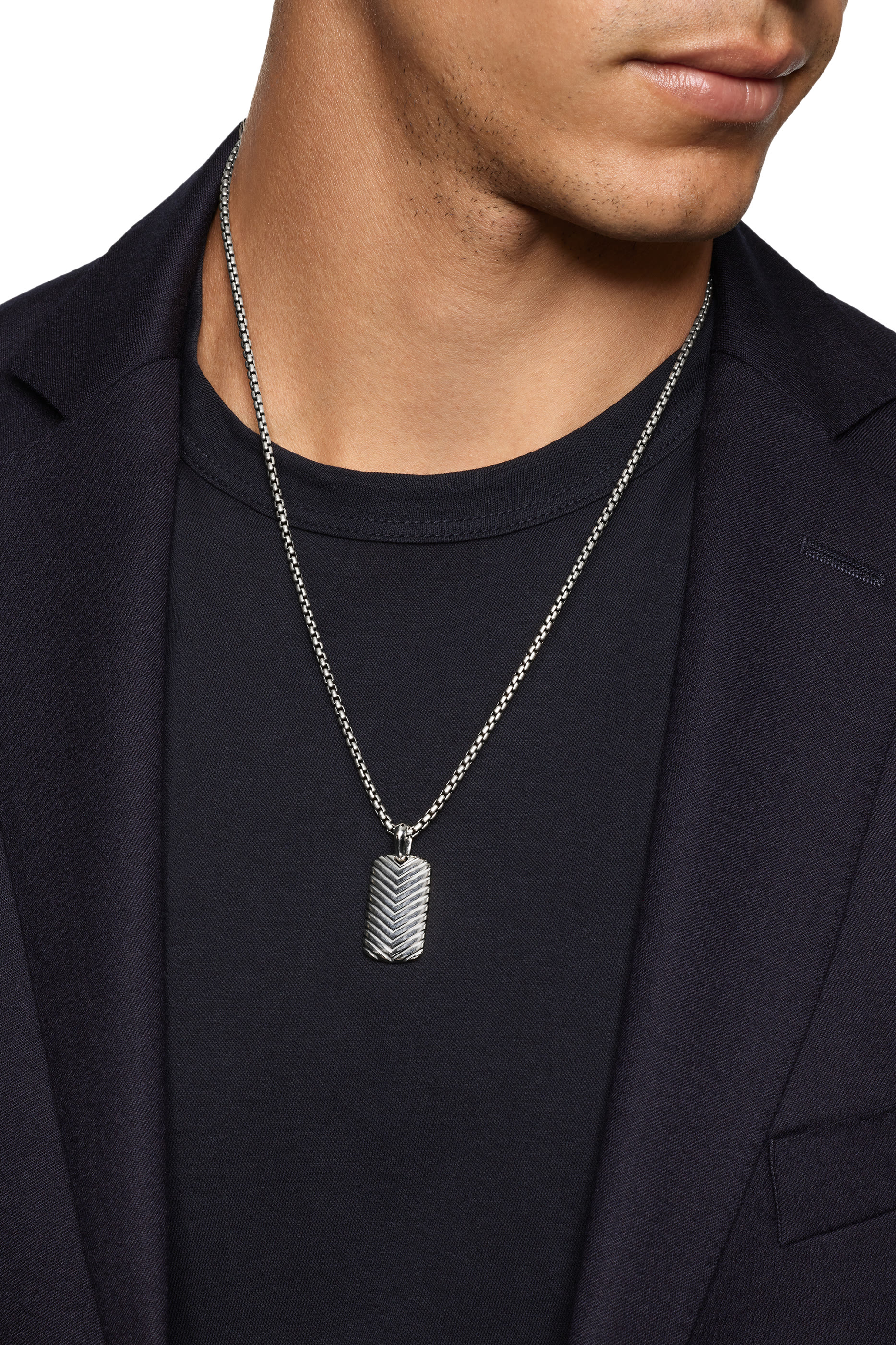 Chevron Tag, Sterling Silver