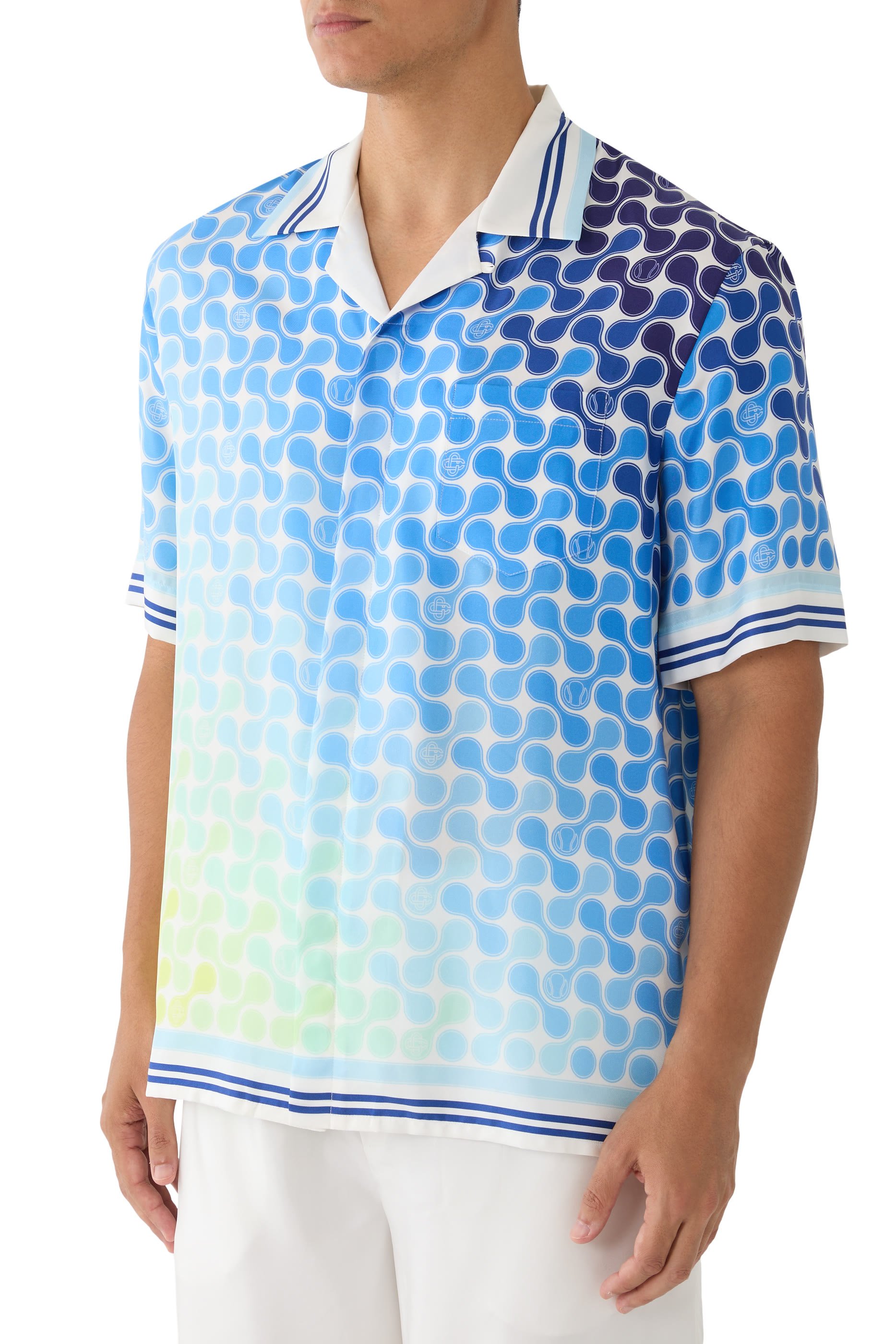 Gradient Tennis Tile Short Sleeve Silk Shirt