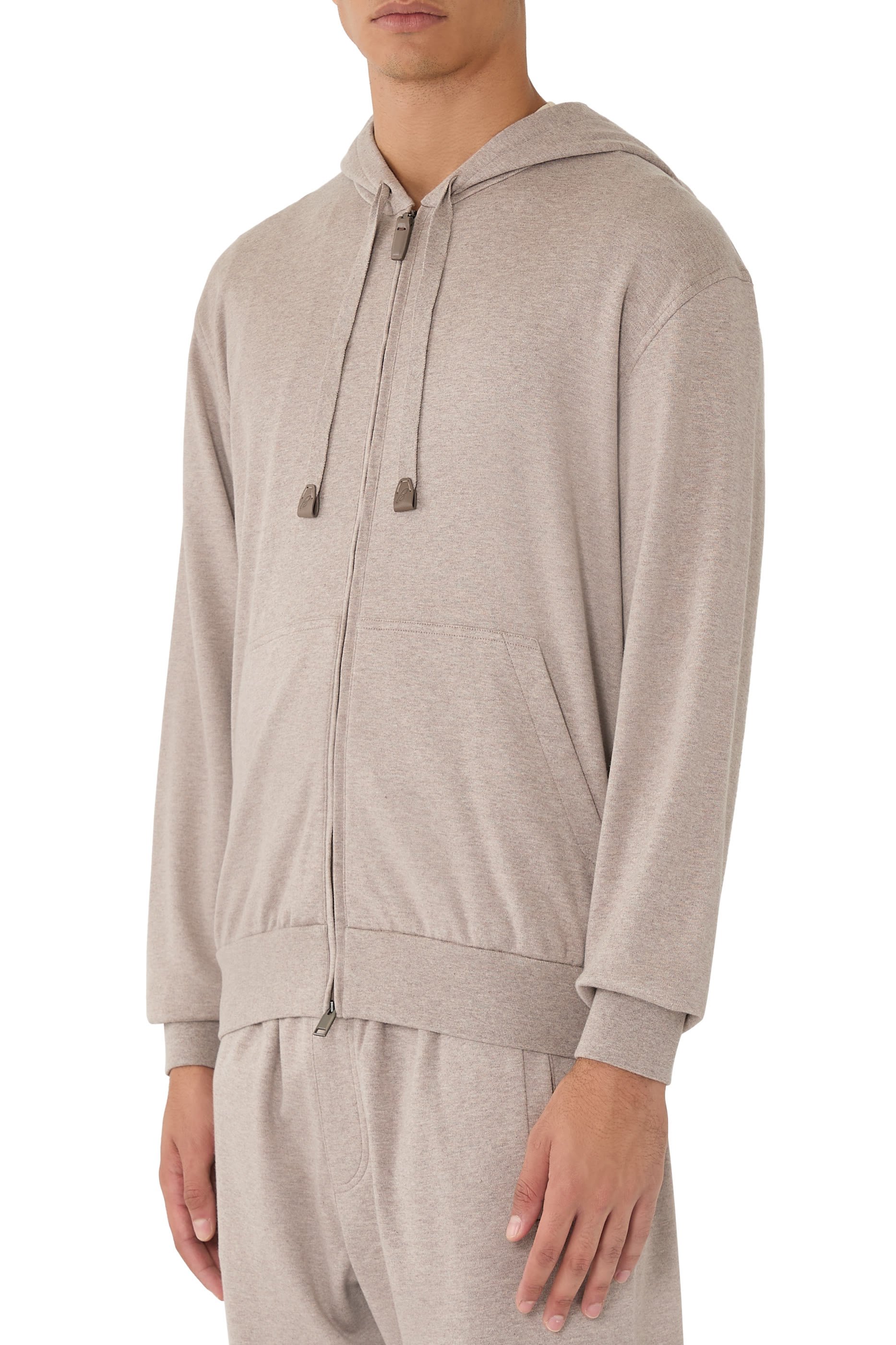 Stretch Cotton Piqué Full Zip Hoodie