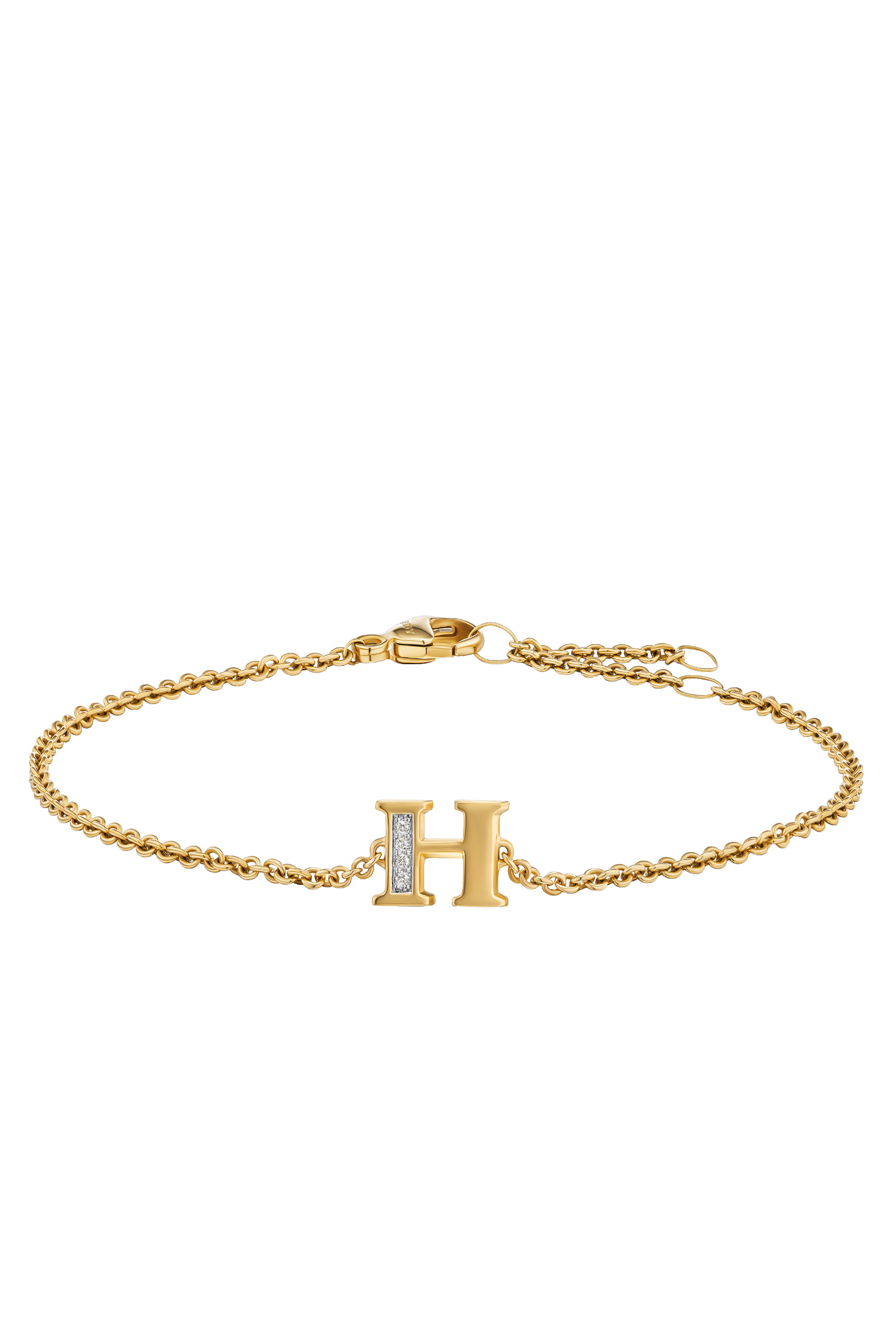 Petite Pavé H Initial Chain Bracelet, 18k Yellow Gold & Diamonds