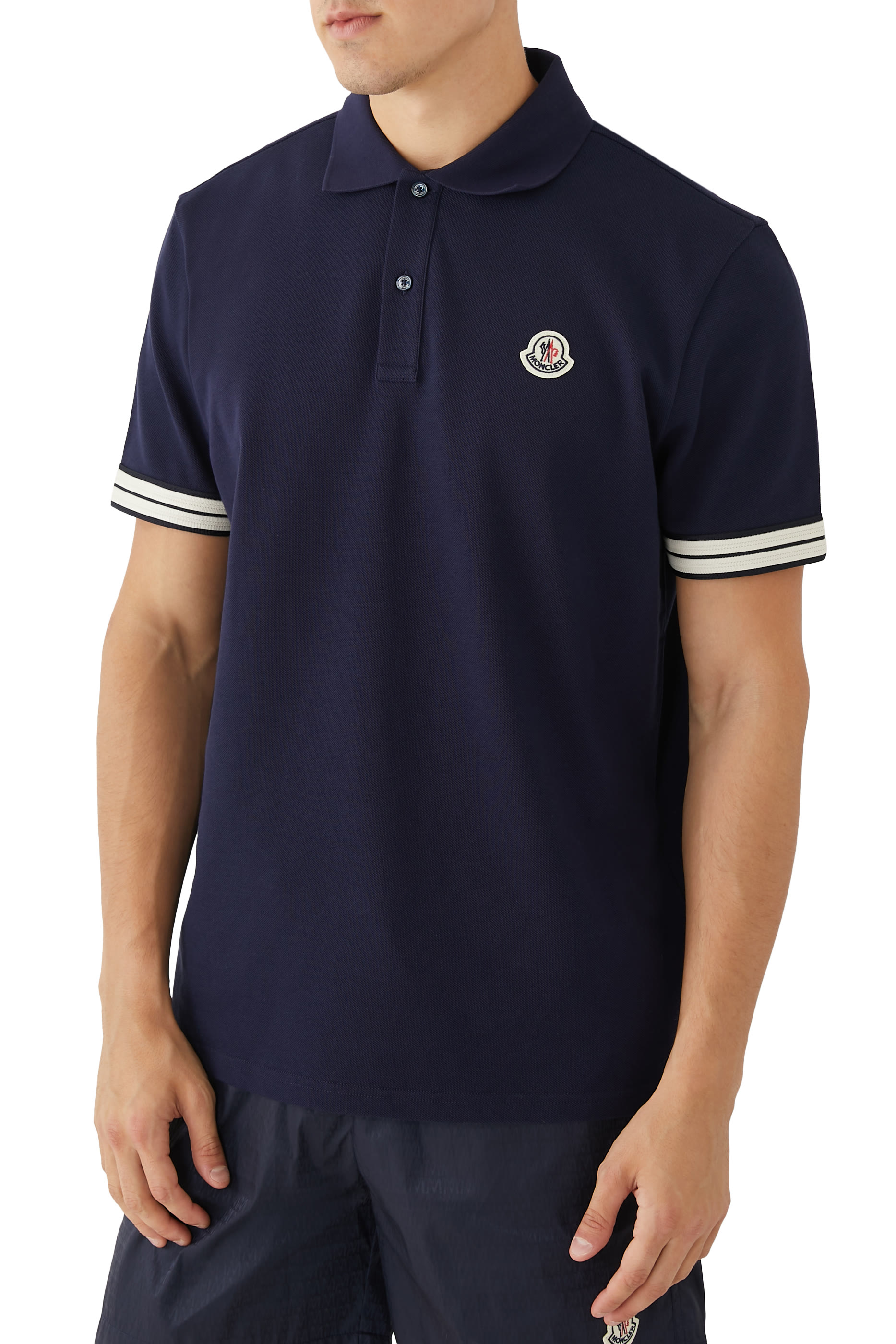 Striped Trim Cotton Piquet Polo Shirt