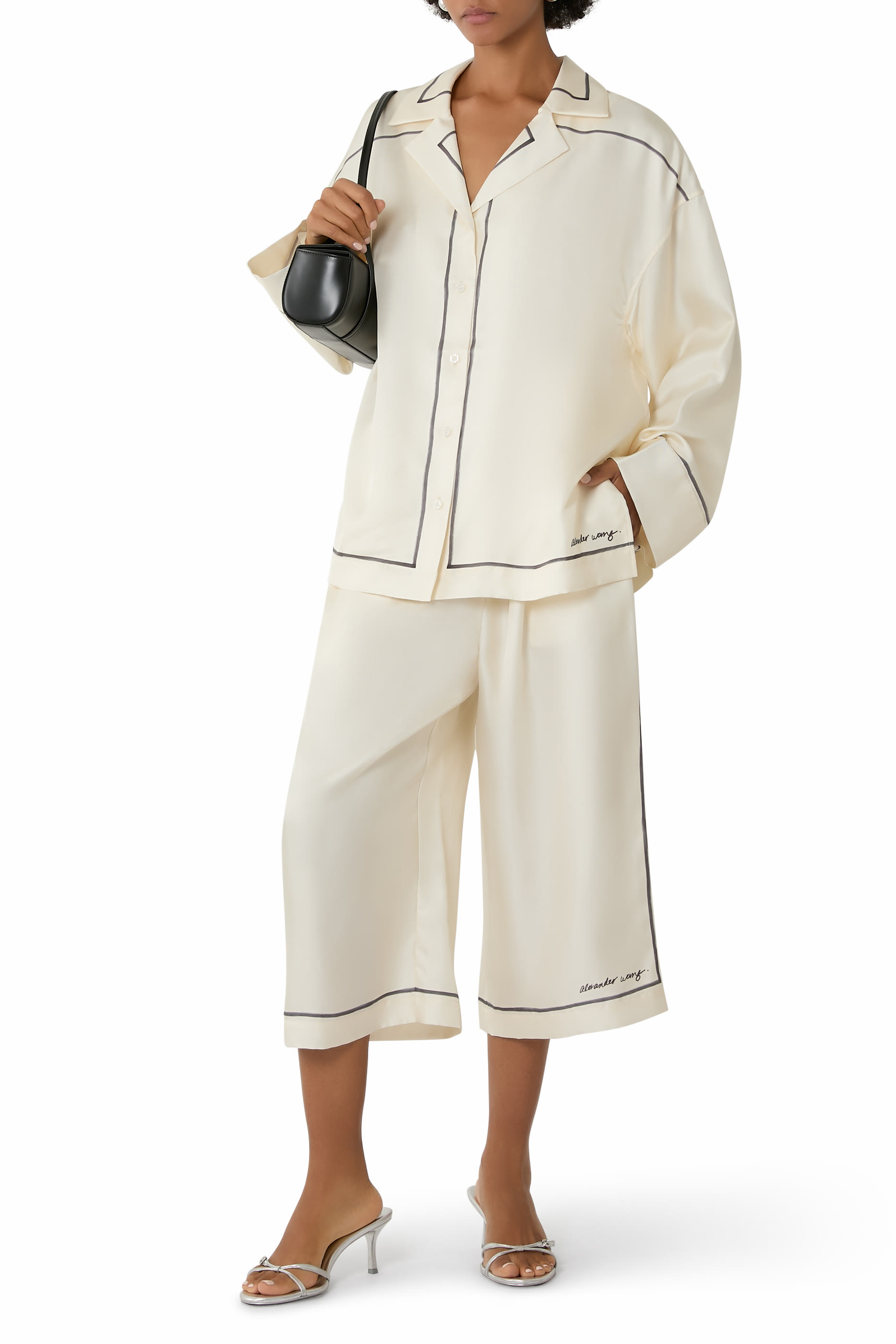 Oversized Button-Down Shirt with Border Print