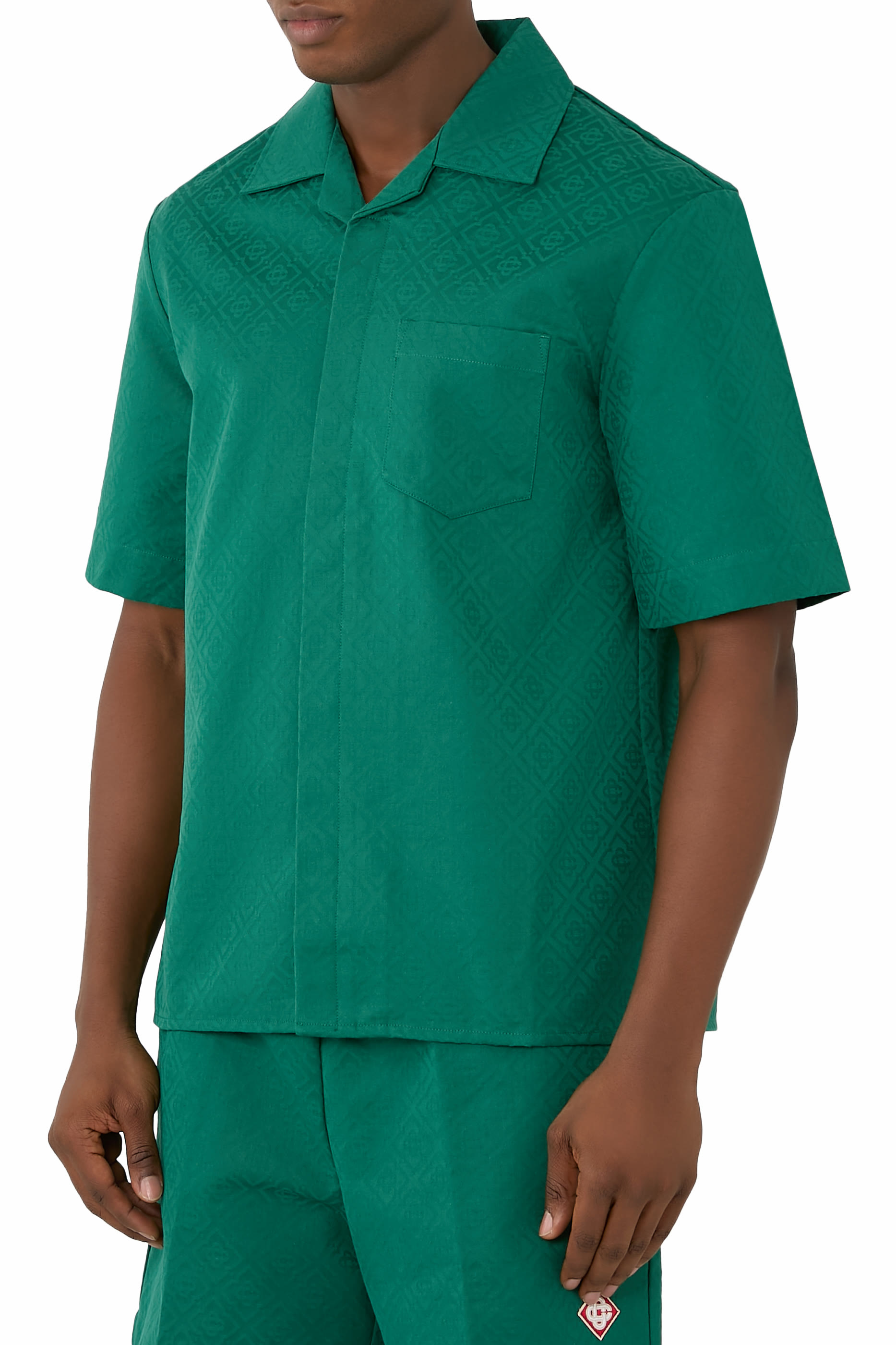 Cotton Monogram Short-Sleeve Jacquard Shirt