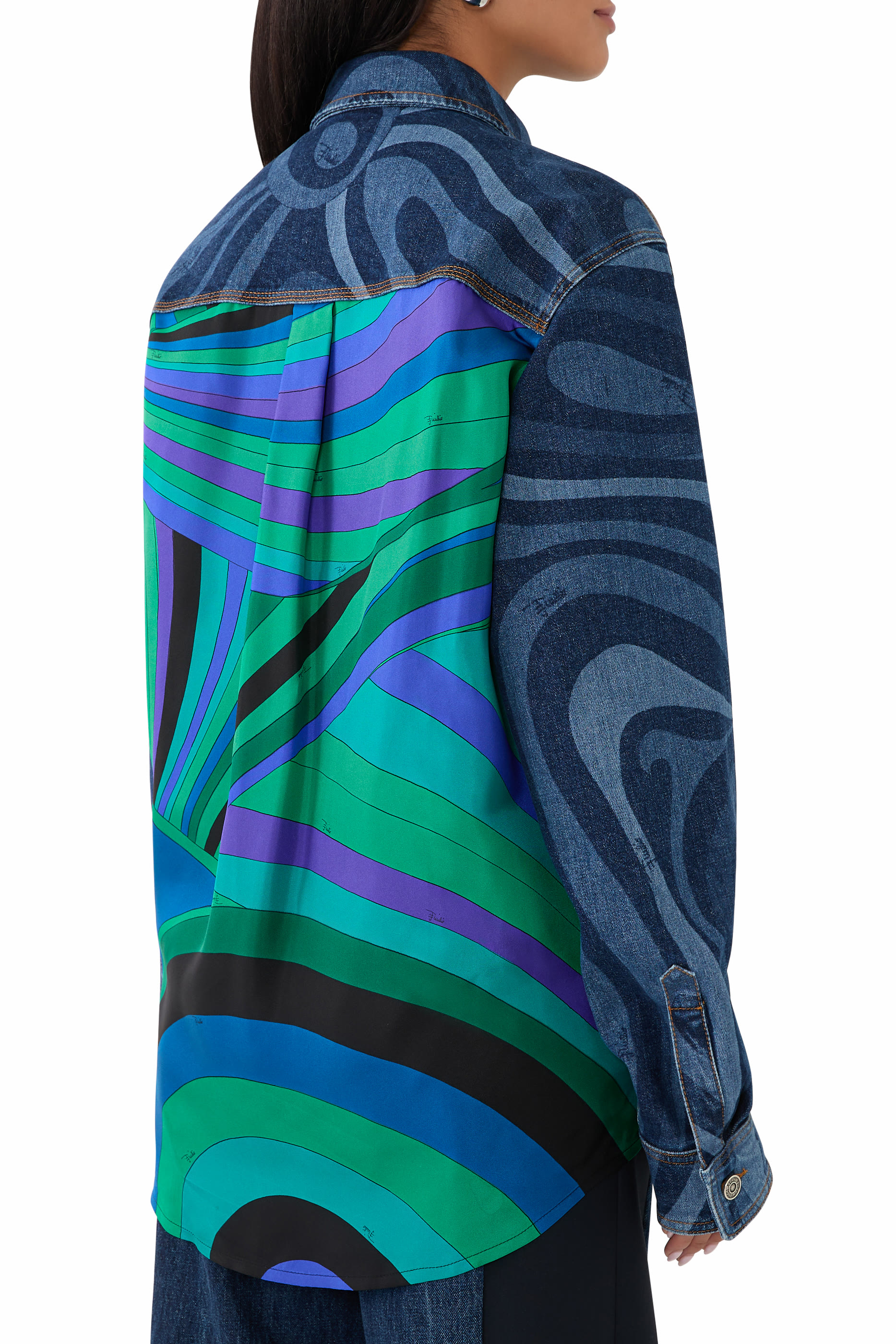 Iride Print Denim and Silk Jacket