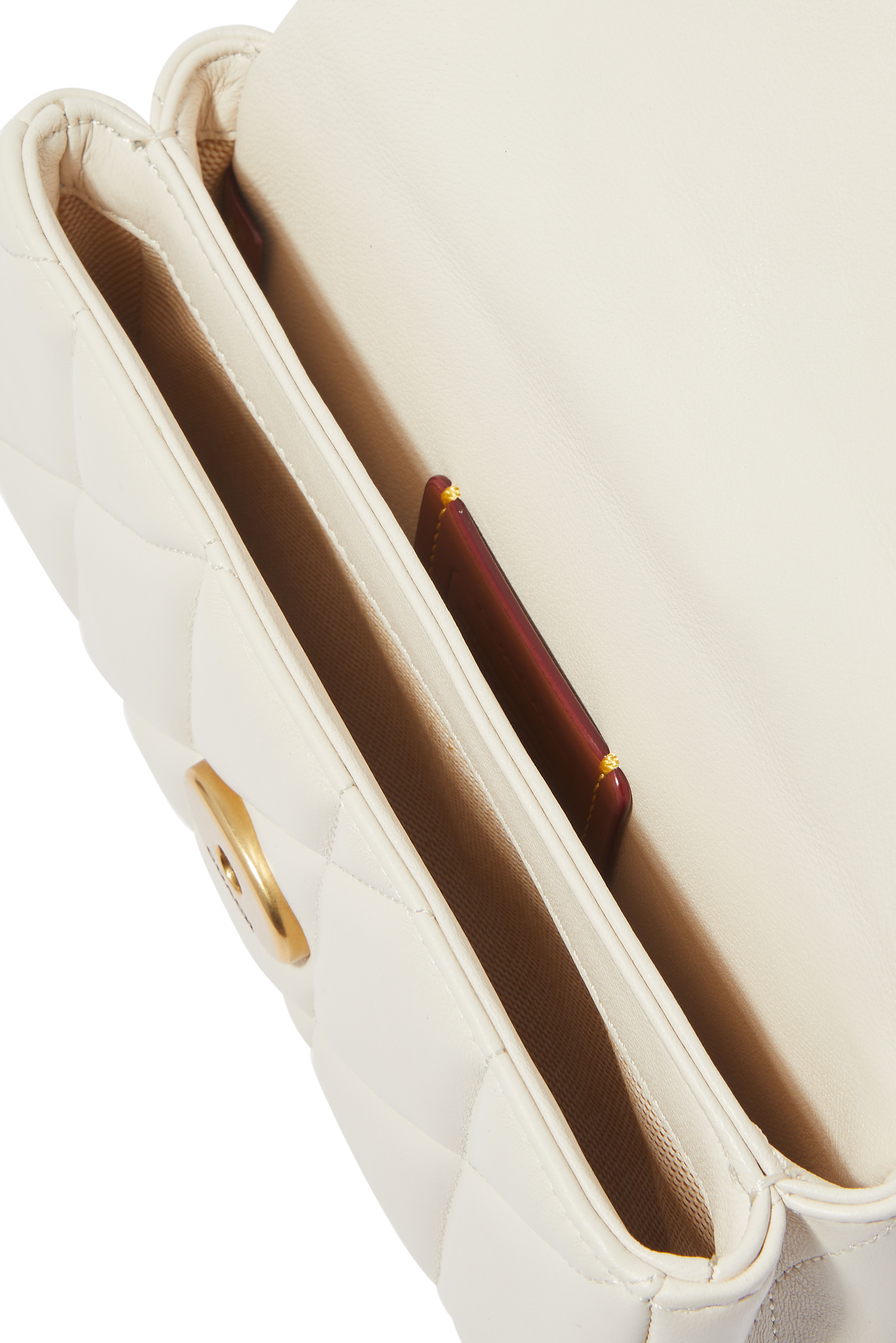 Quilted Pillow Leather Tabby Wristlet With Chain