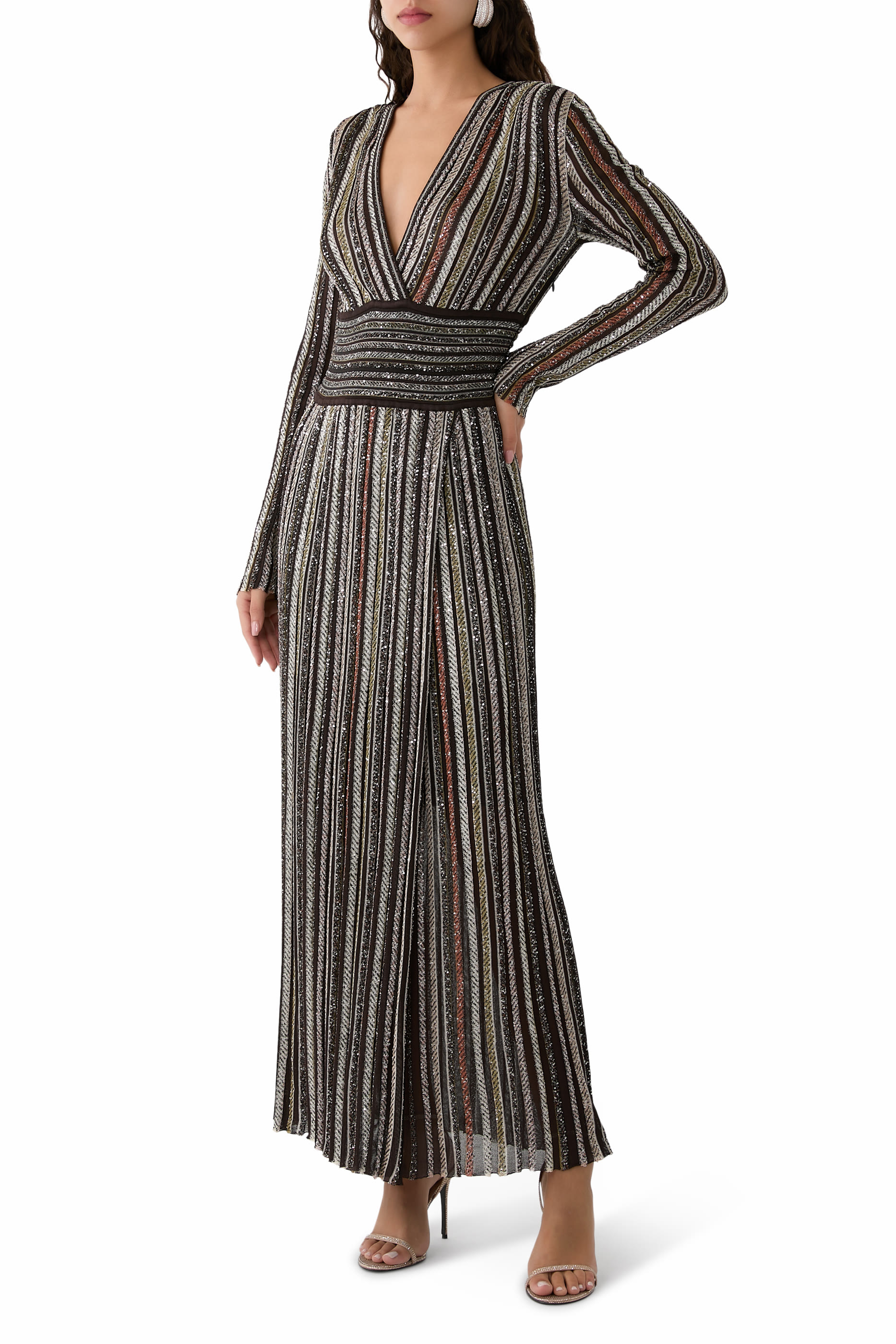 Striped Sequins Knitted Maxi Dress