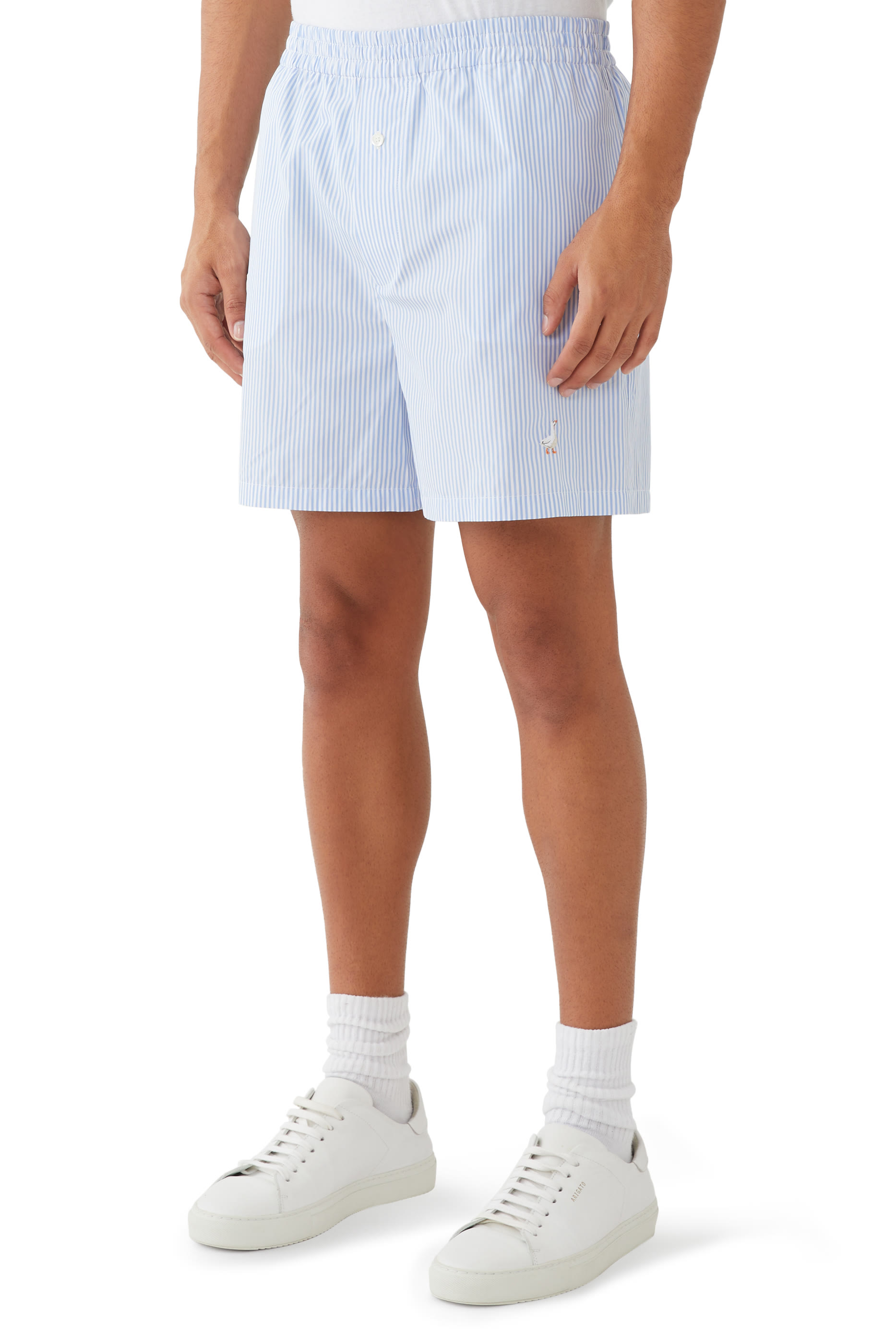 Goose Embroidery Striped Poplin Shorts