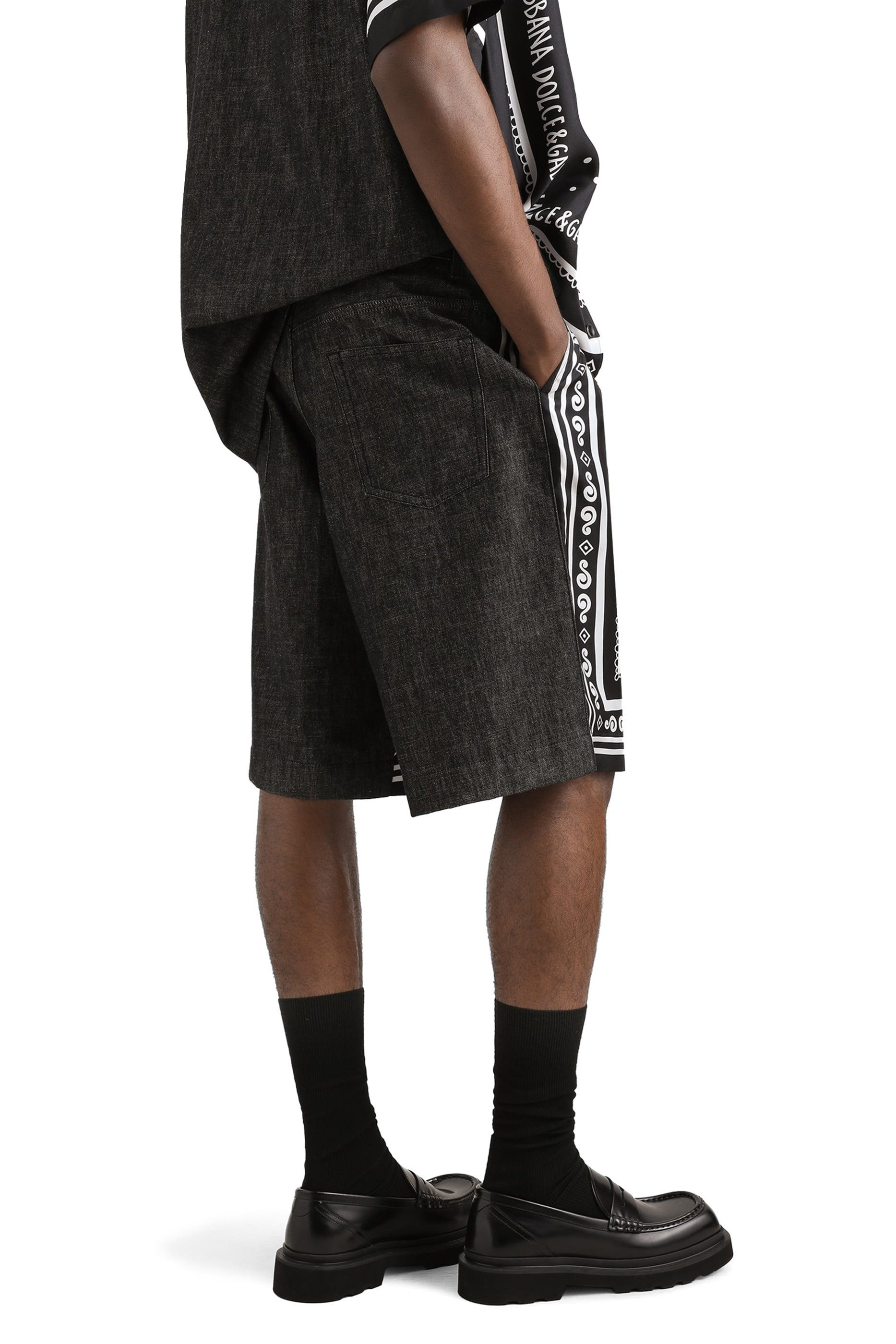 Printed Silk and Denim Shorts