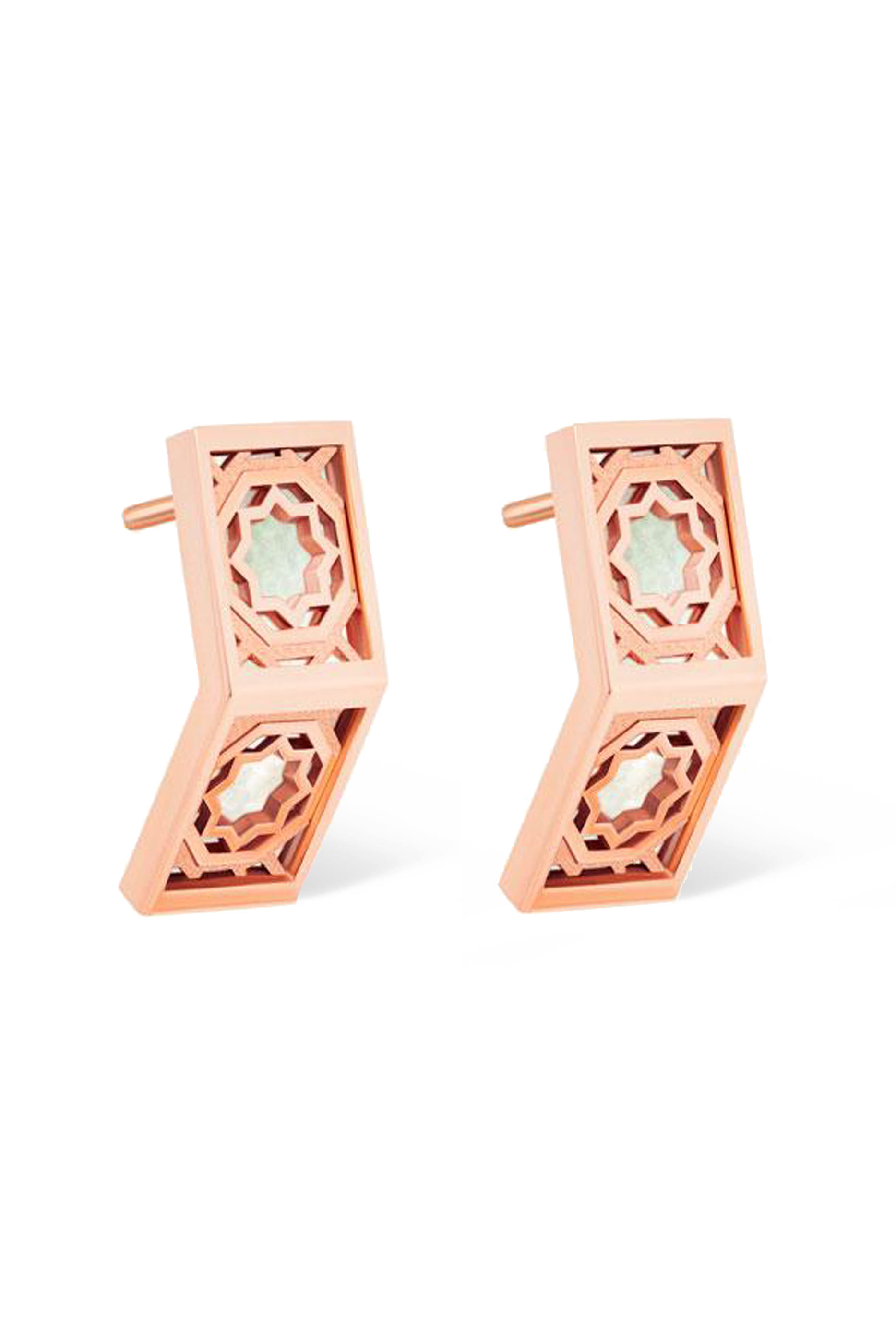 Oud Turath Earrings, 18K Rose Gold, Diamonds & Mother of Pearl