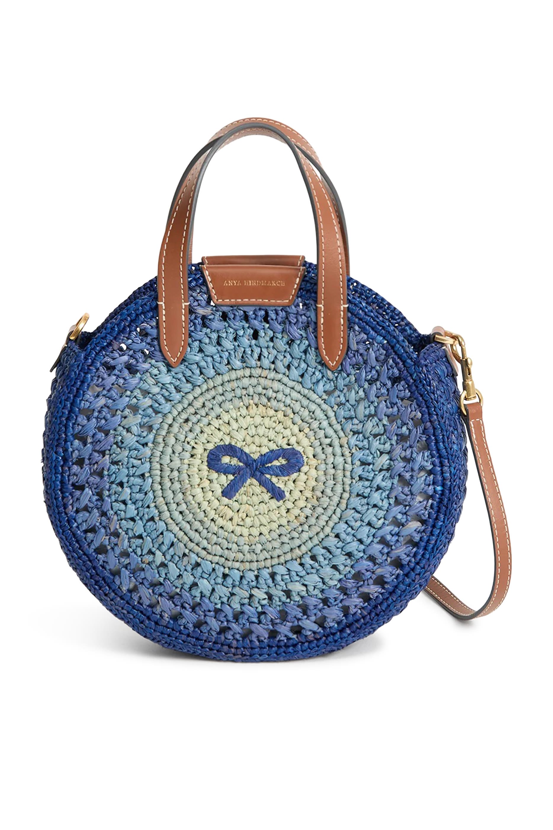 Raffia Small Round Bow Tote Bag