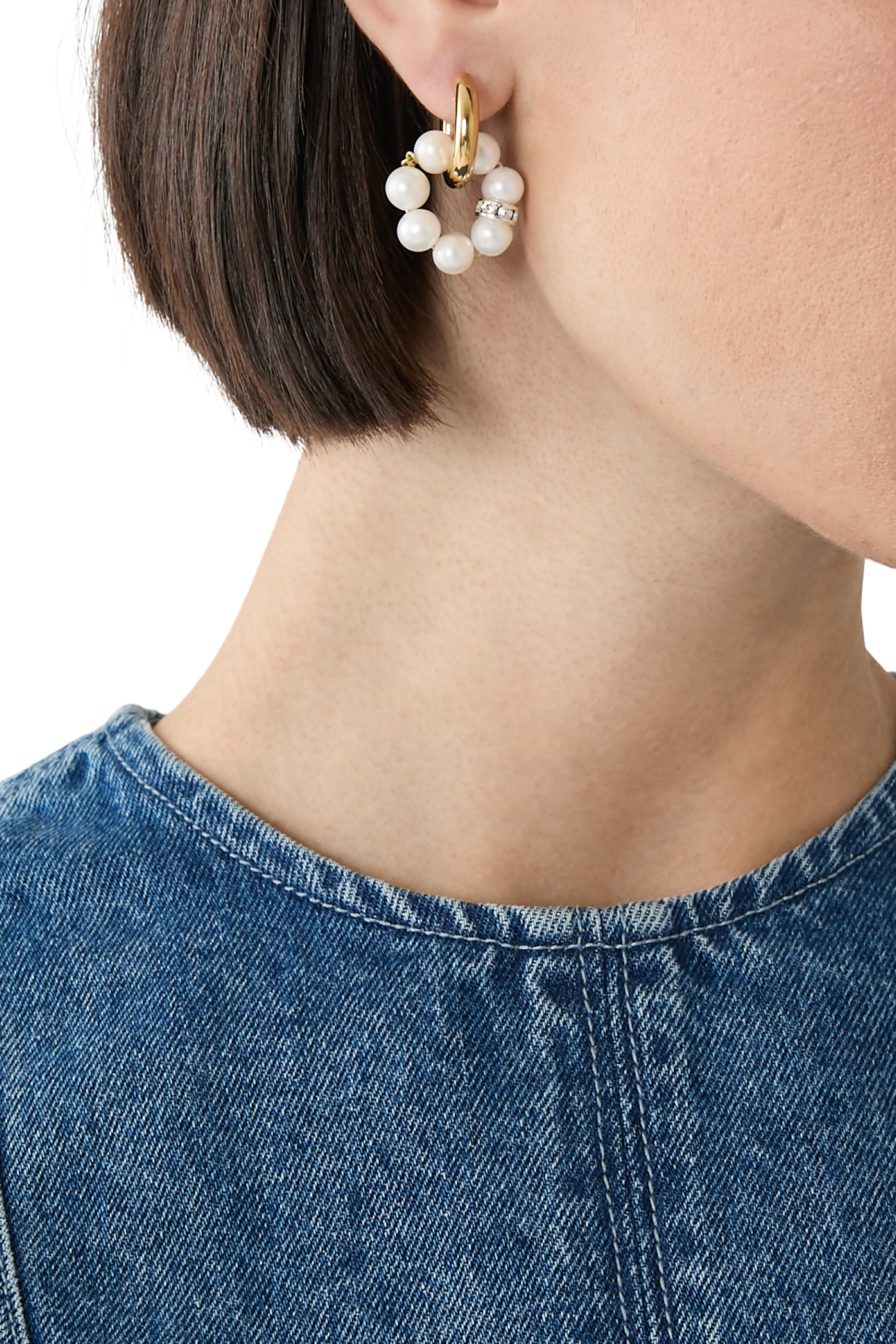 Mix-and-Match Huggie Earrings, 24k Gold-Plated Brass & Pearls