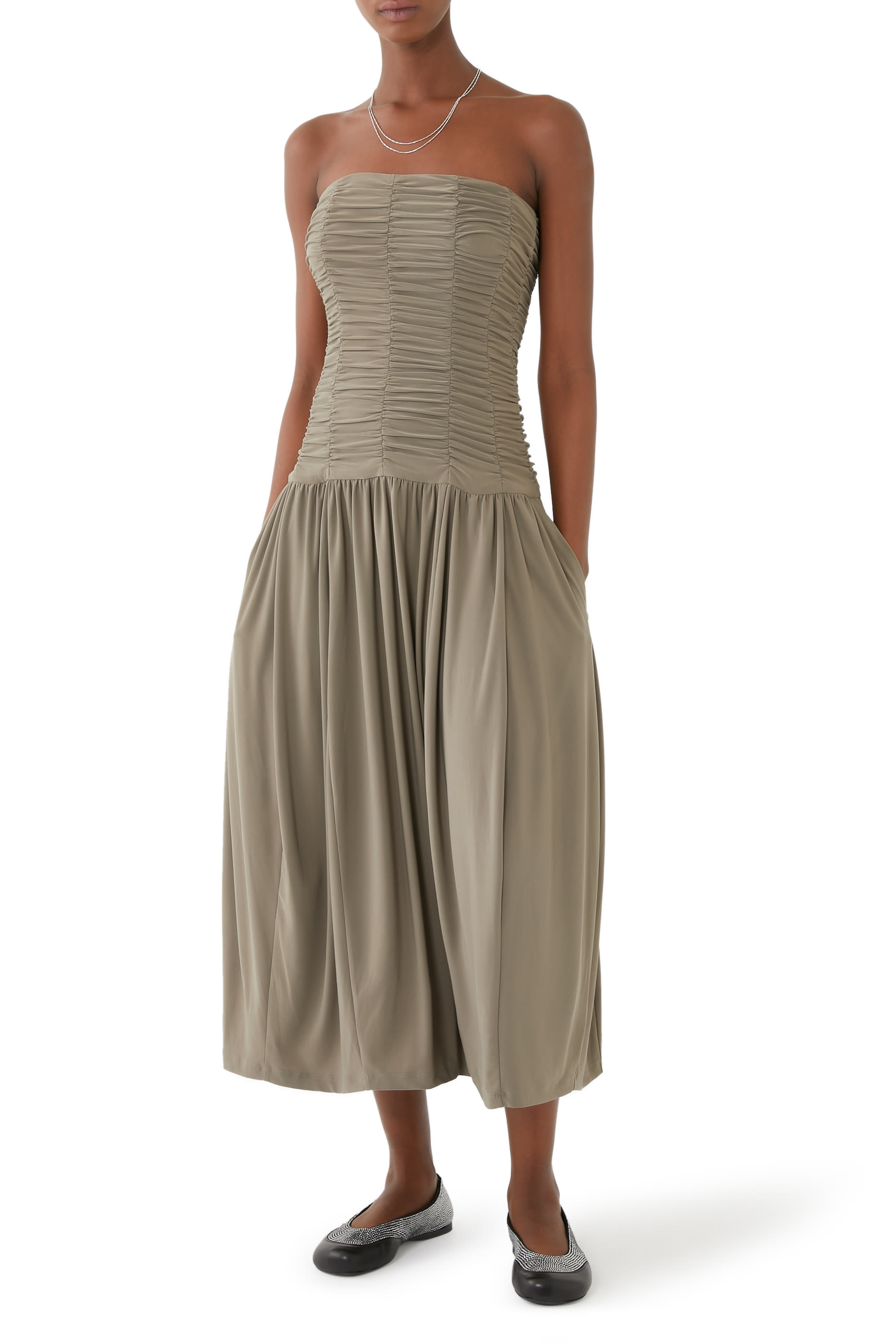 Draped Jersey Ruched Dress