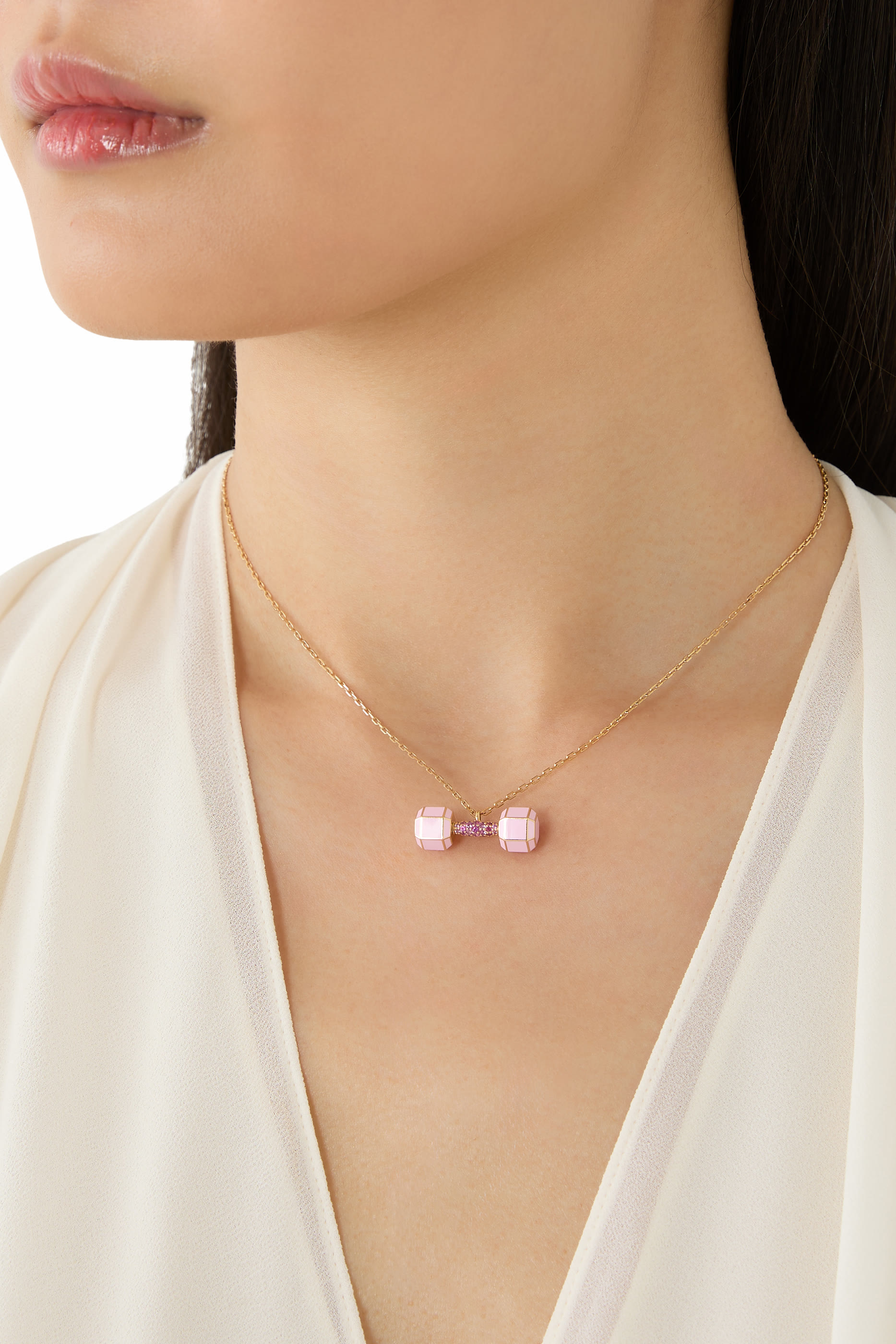 Dumbbell Pendant, 18k Rose Gold & Sapphires, Enamel