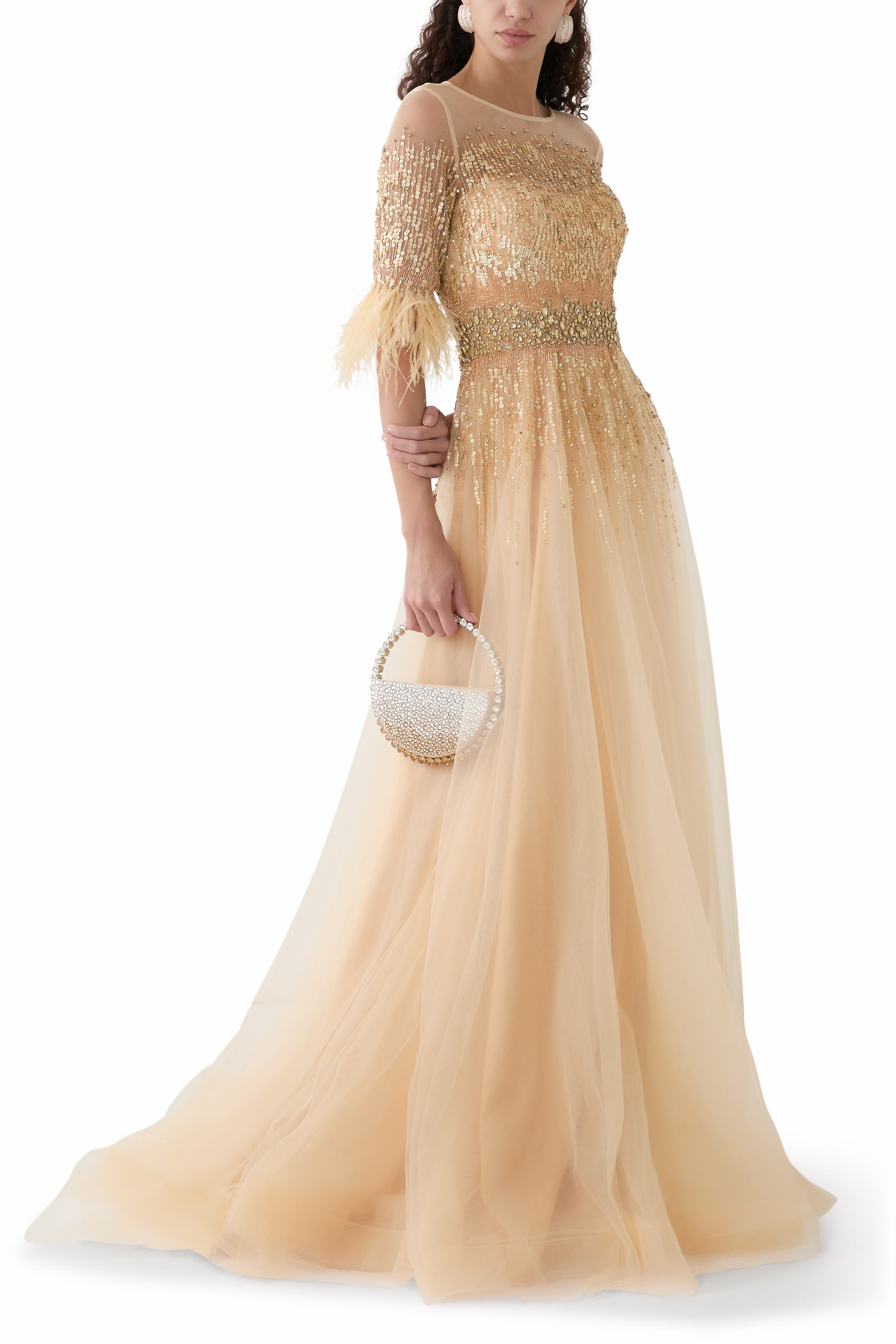 Beaded Tulle Skirt Gown