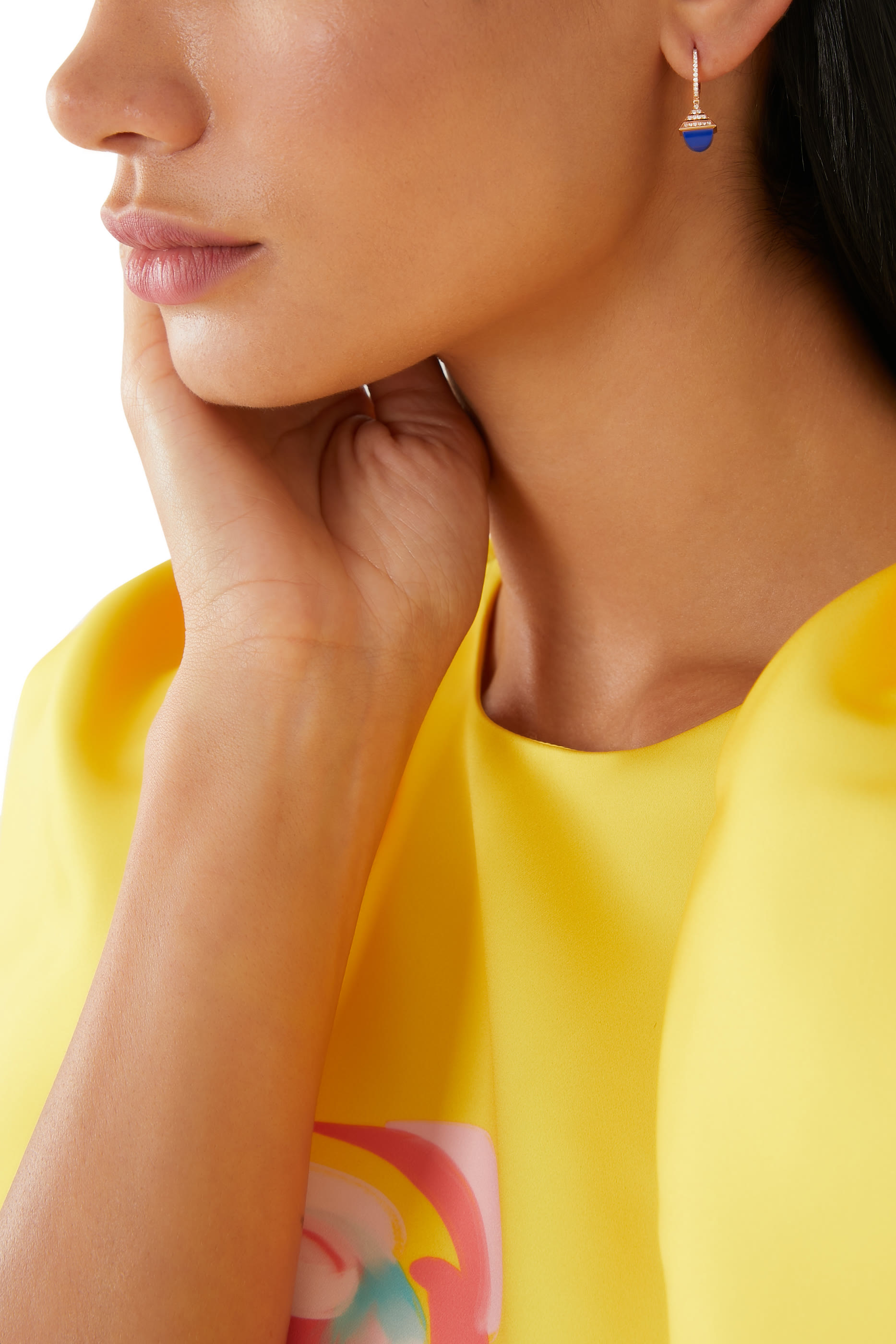 Cleo Mini Rev Drop Earrings, 18k Rose Gold Lapis Lazuli & Diamonds