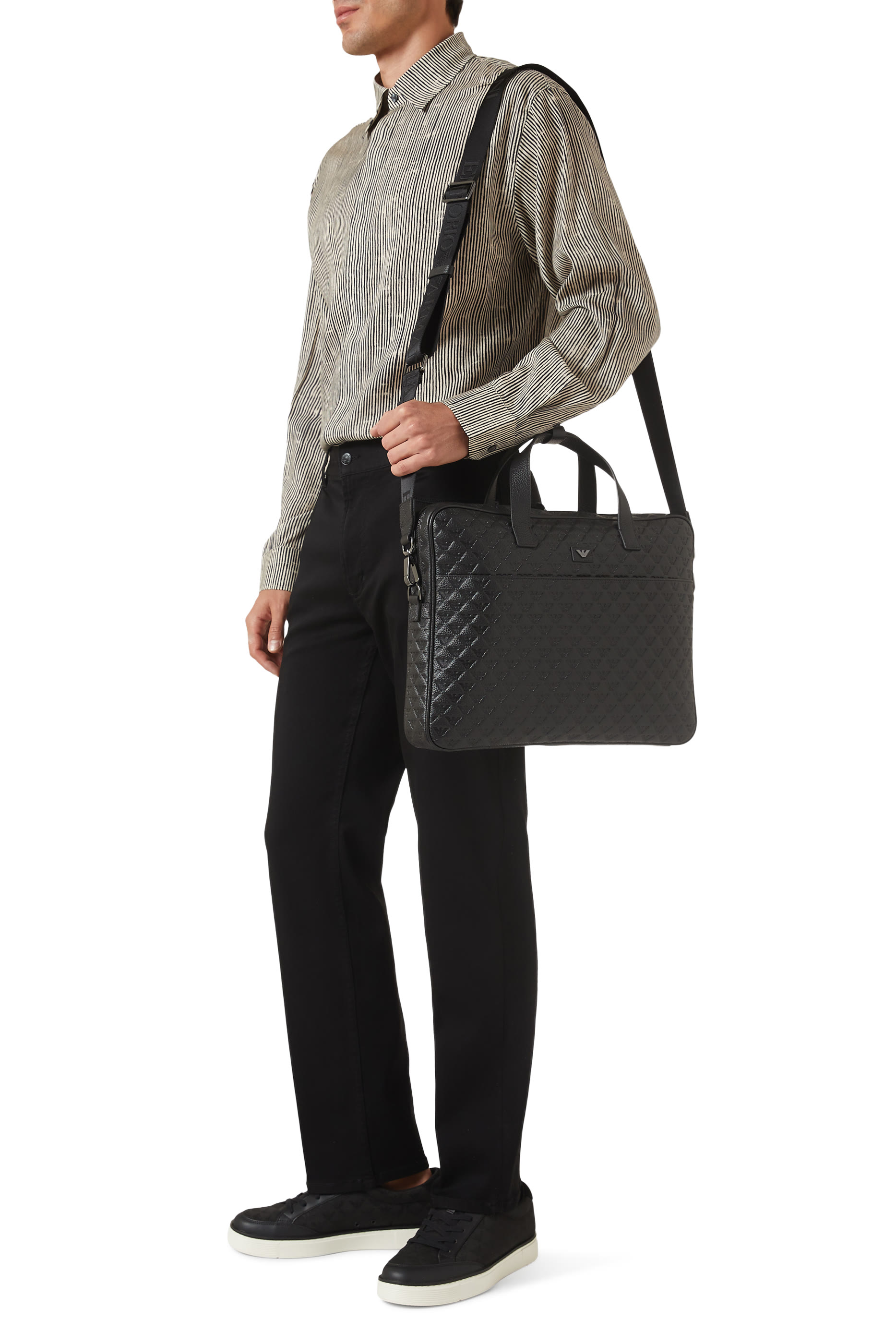 Micro Eagle Logo Leather Briefcase