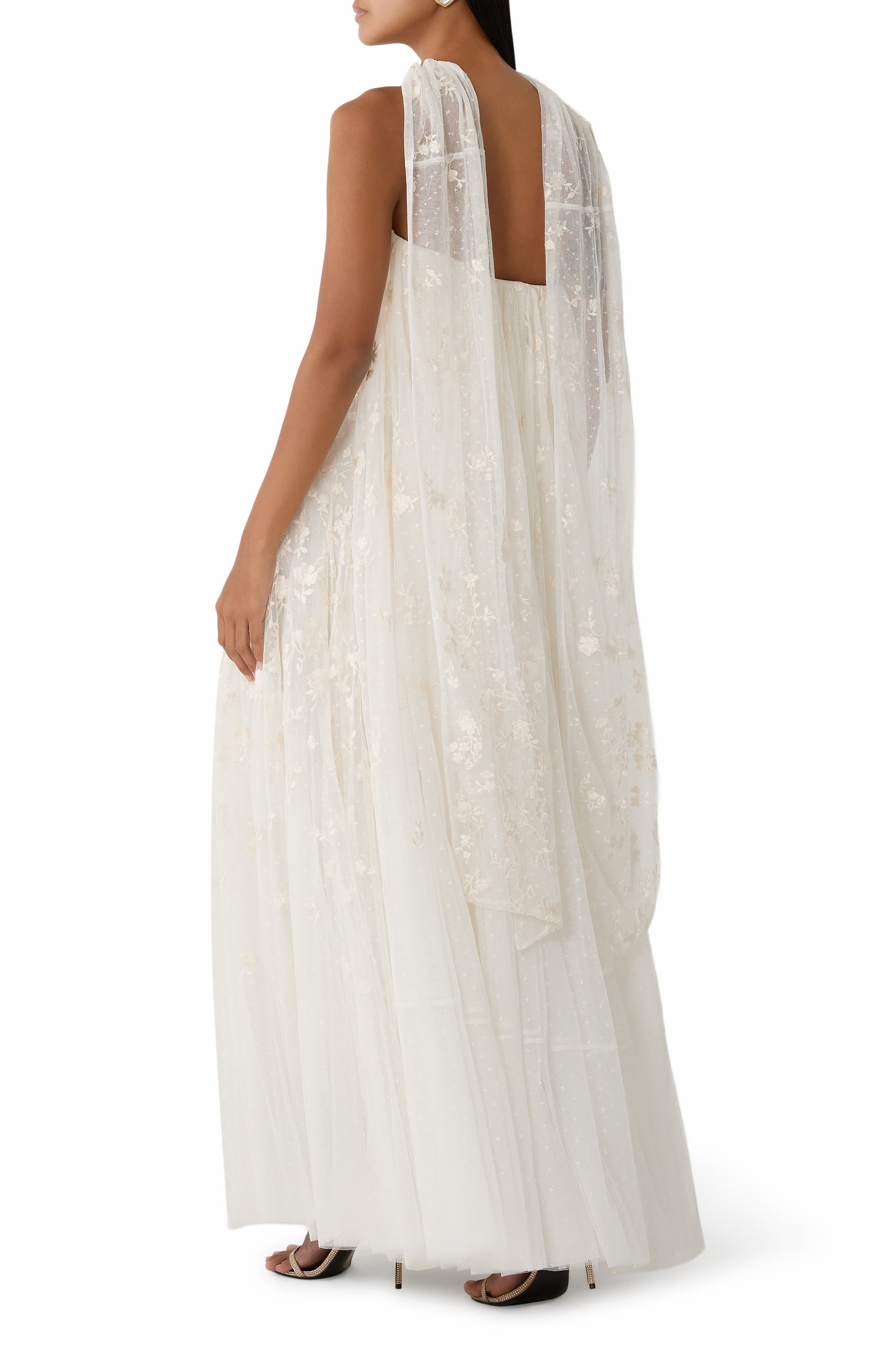 Lea Ditsy Strapless Cape Gown