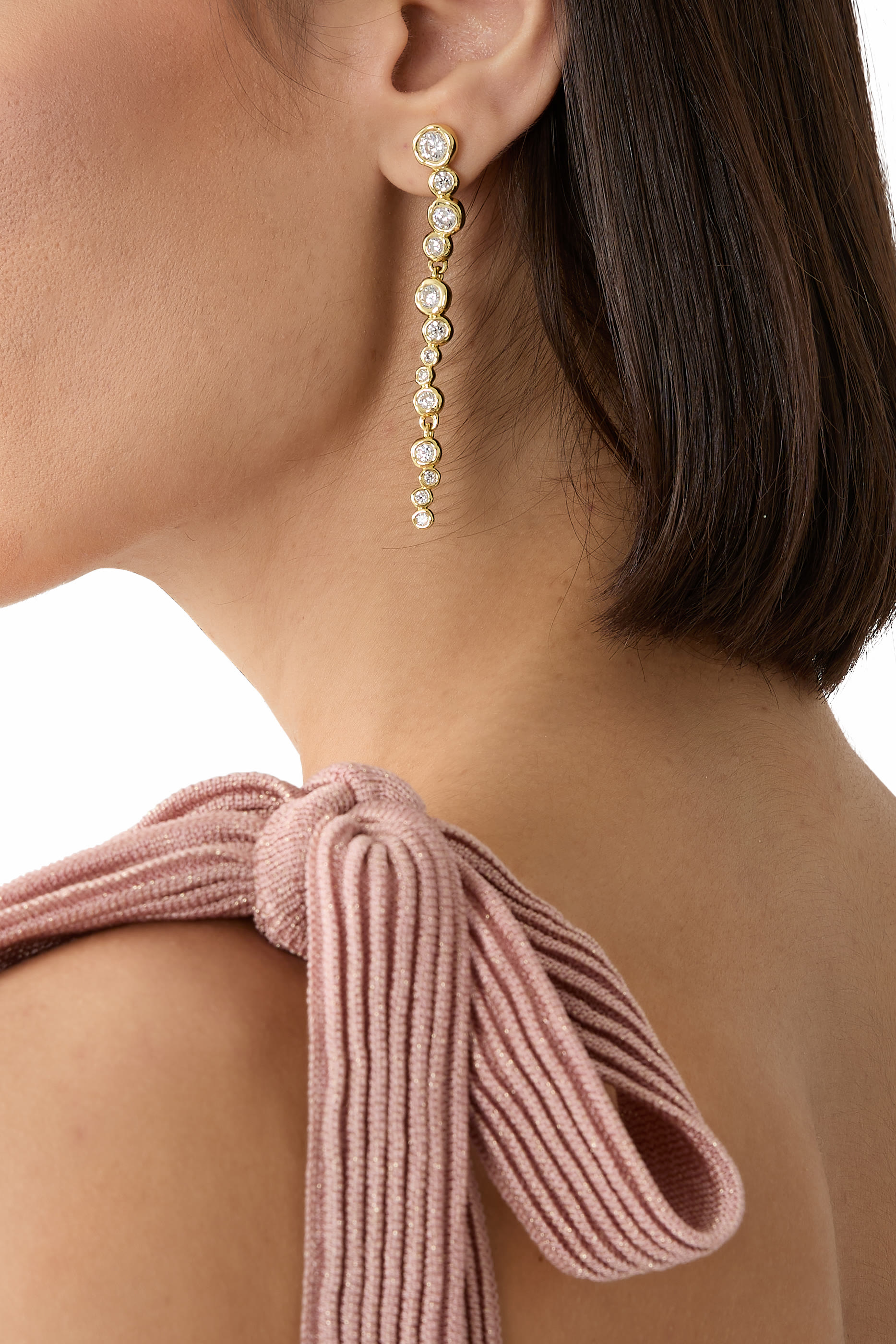 Asterales Cascading Earrings, 14k Gold Plated Brass & Cubic Zirconia