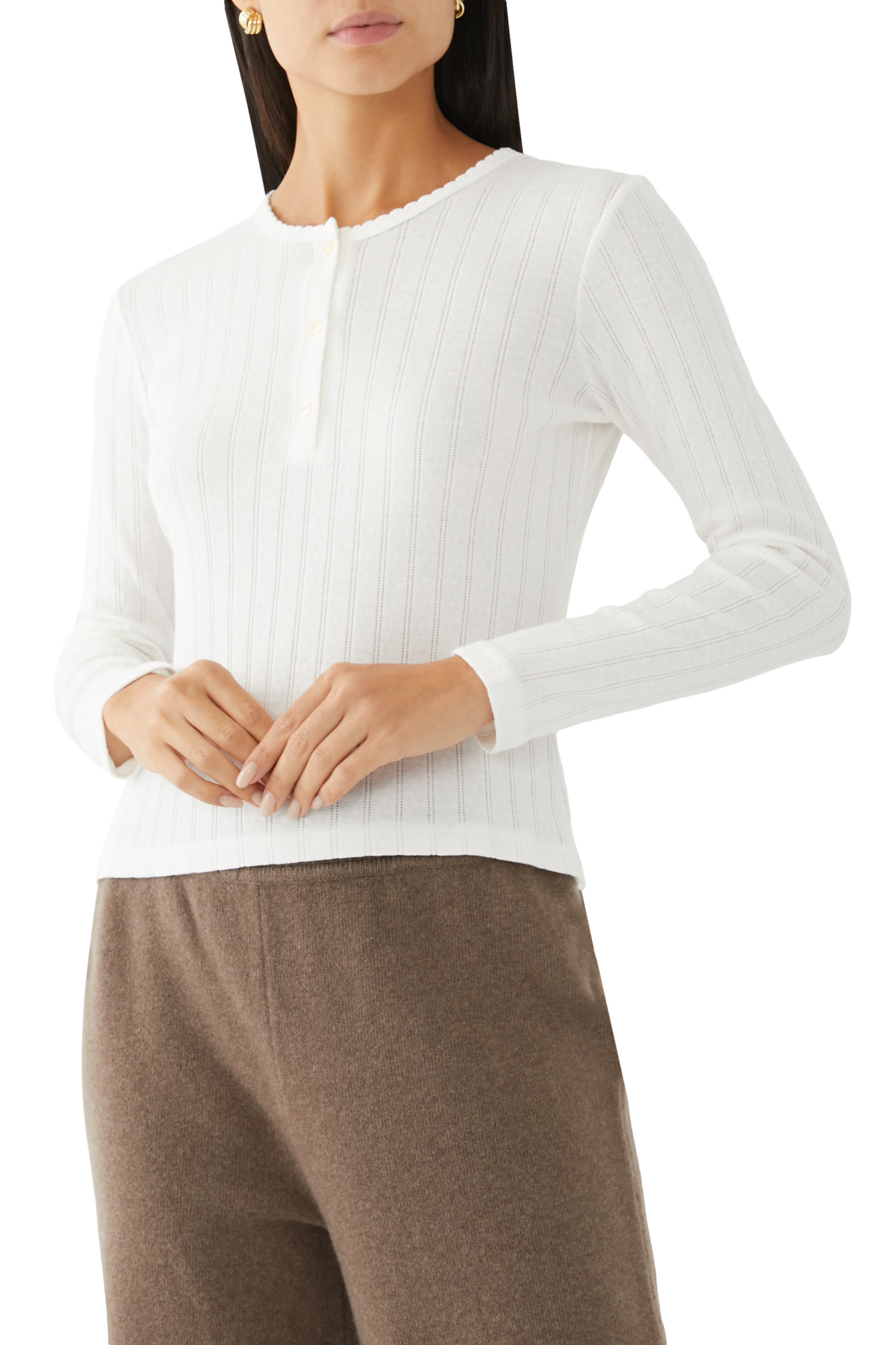 Pointelle Long Sleeve Henley