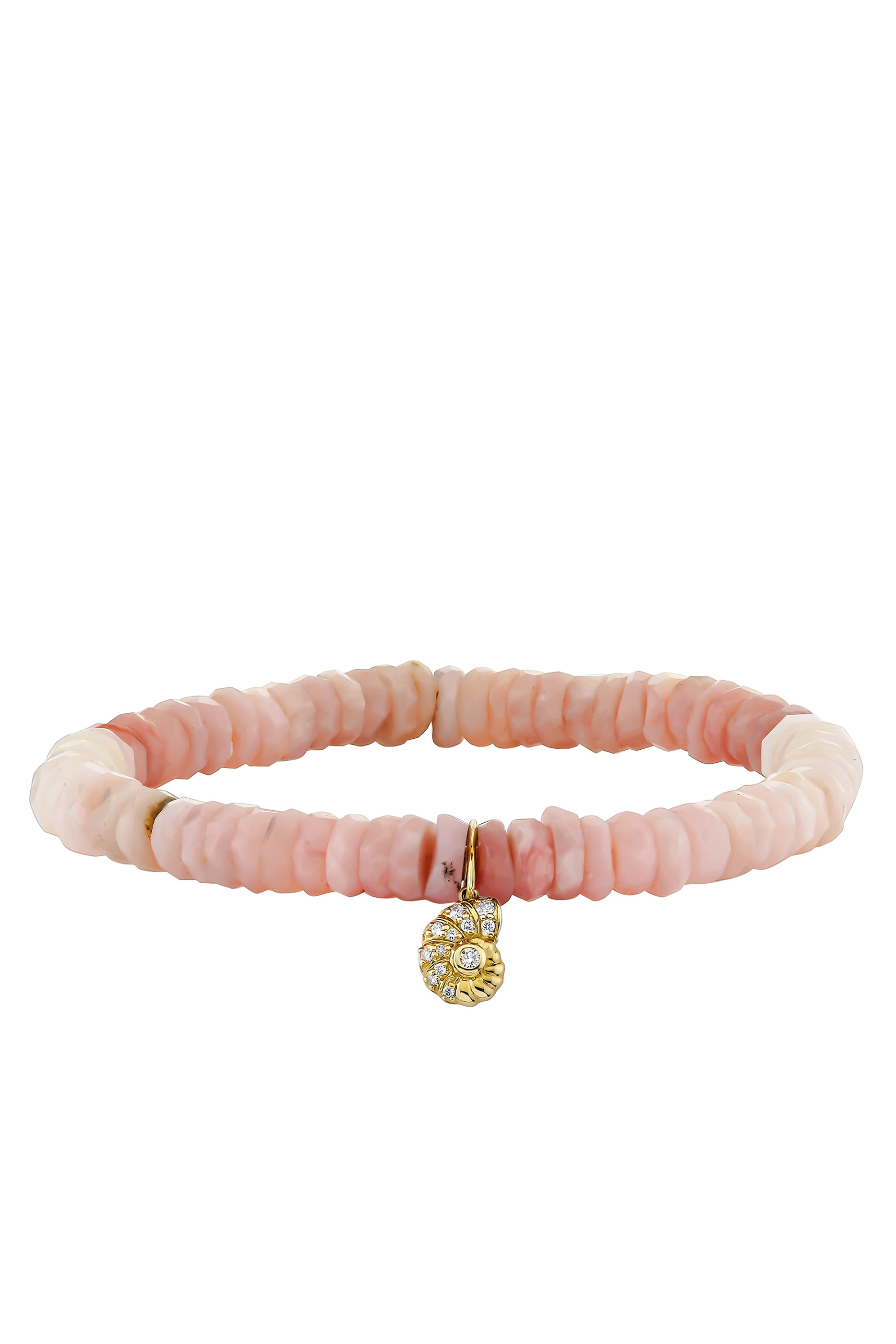 Nautilus Shell Charm Beaded Bracelet, Pink Opal with 14K Yellow Gold, & Diamonds