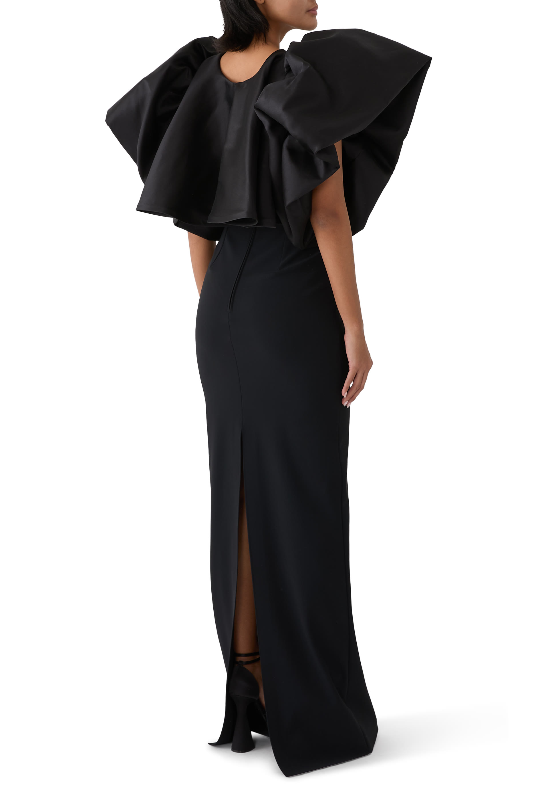 Puff Sleeves Silk Blend Evening Gown