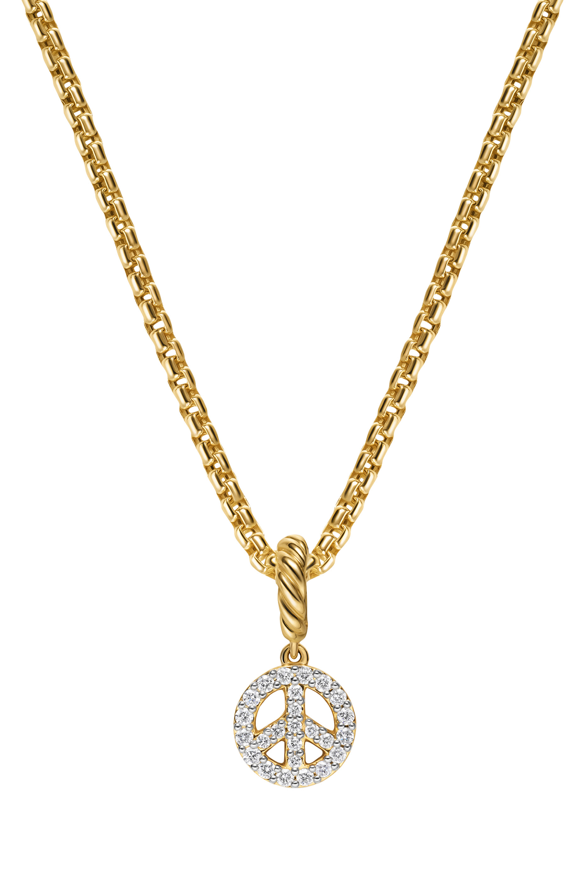 Micro Pav&eacute; Peace Sign Amulet, 18k Yellow Gold & Diamonds