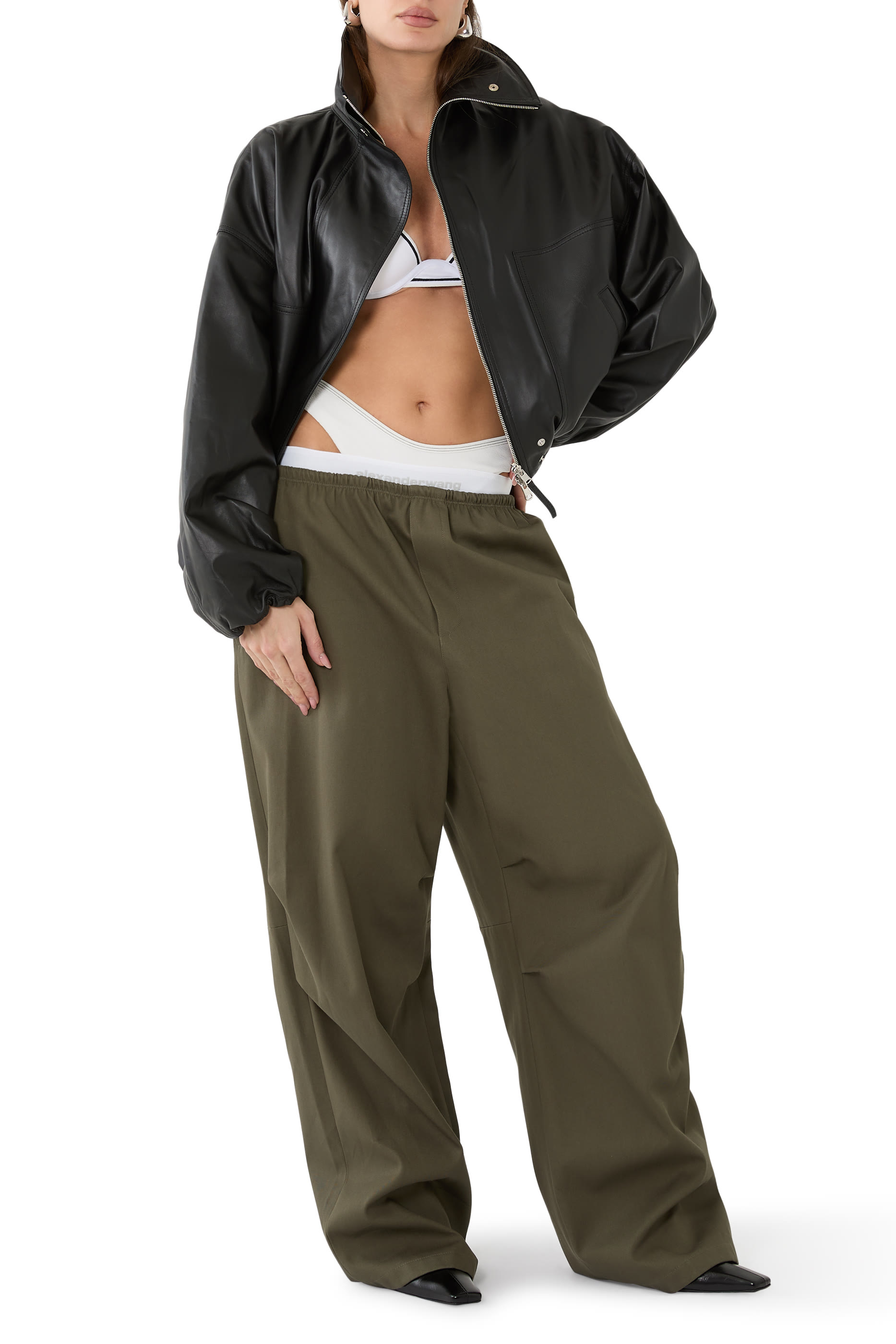 Mid-Rise Track Pants in Cotton Twill