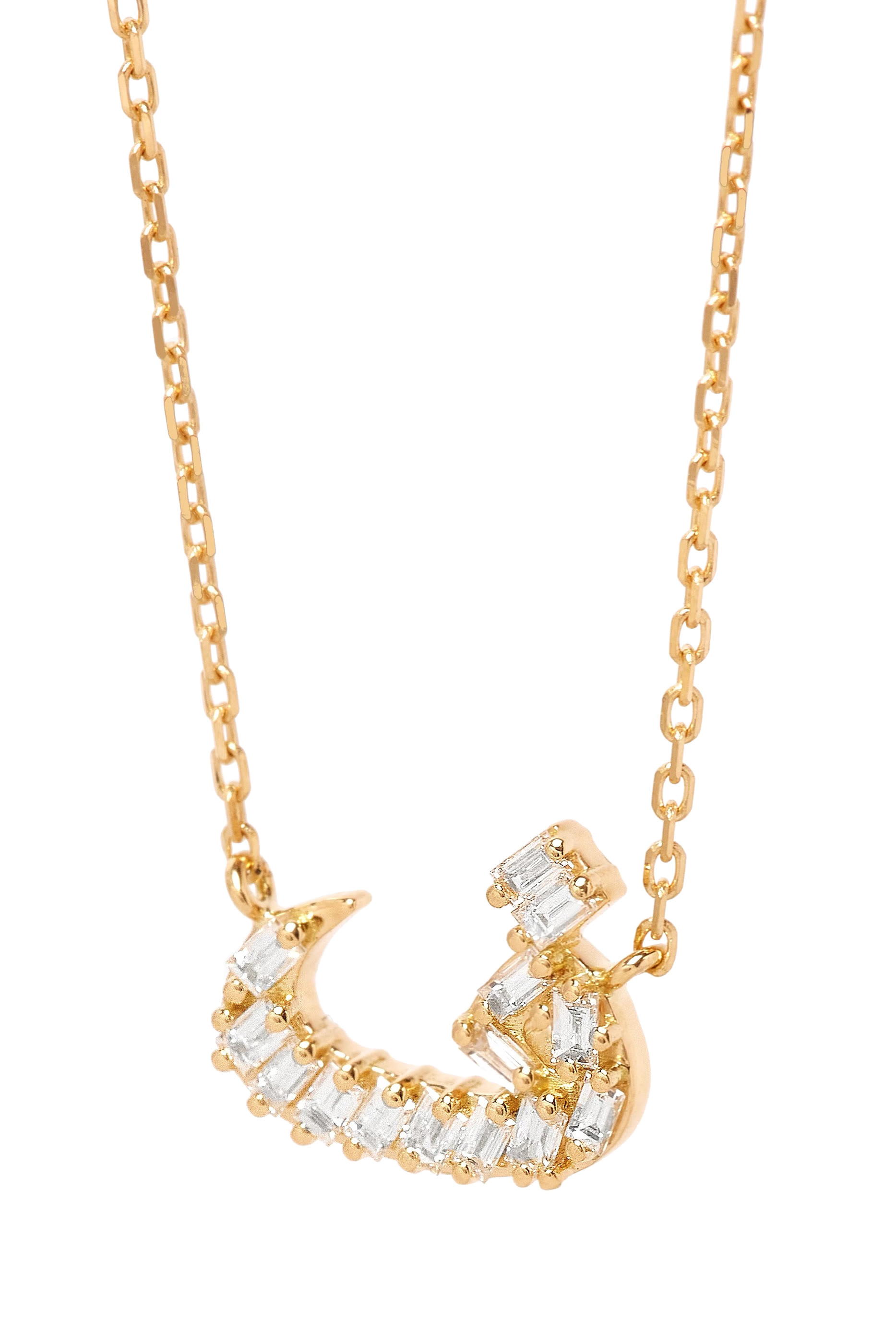 Oula XS Letter Faa Necklace, 18K Yellow Gold &  Baguette Diamonds