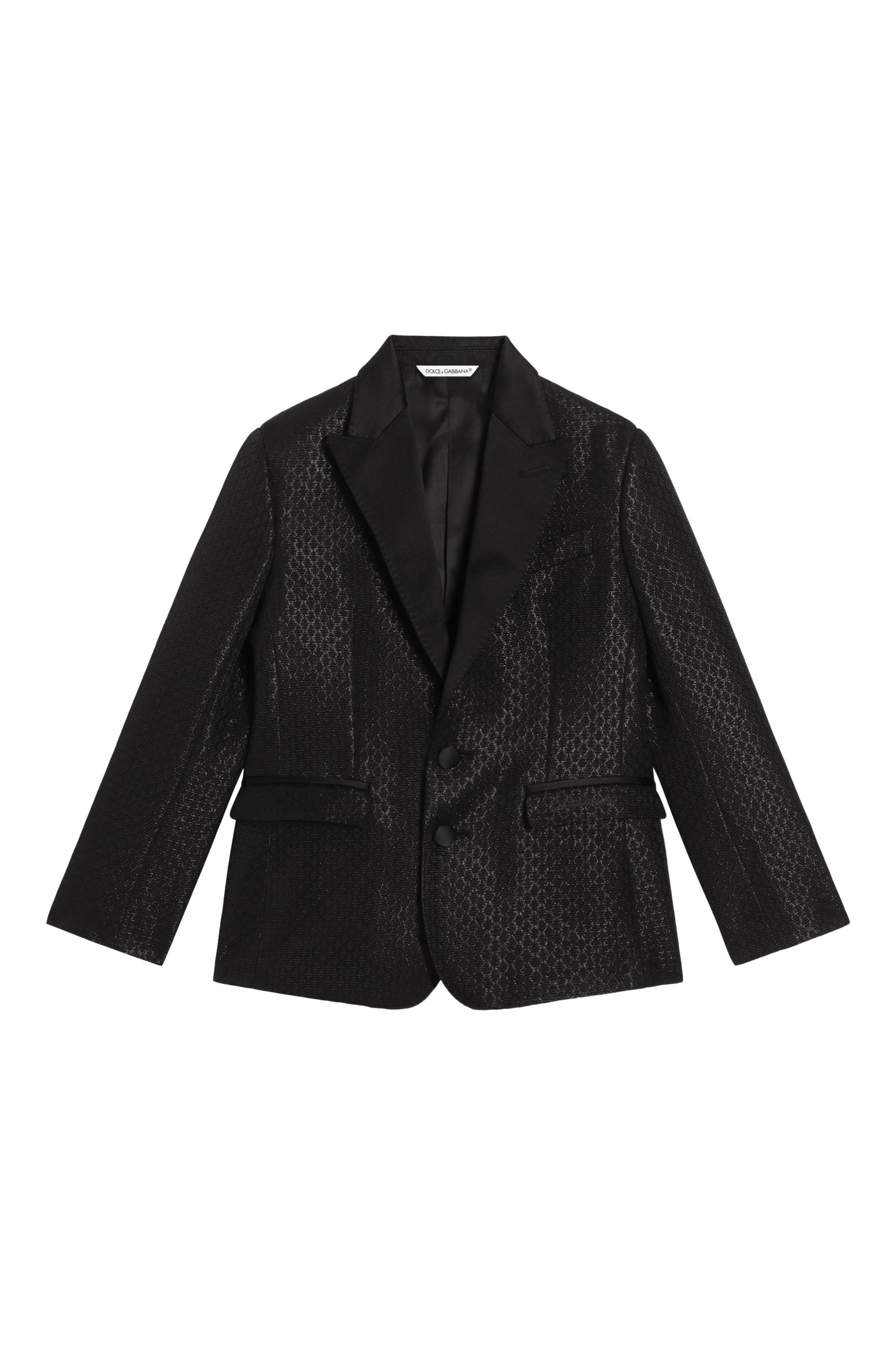Kids Single-Breasted Lame Jacquard Wool Jacket