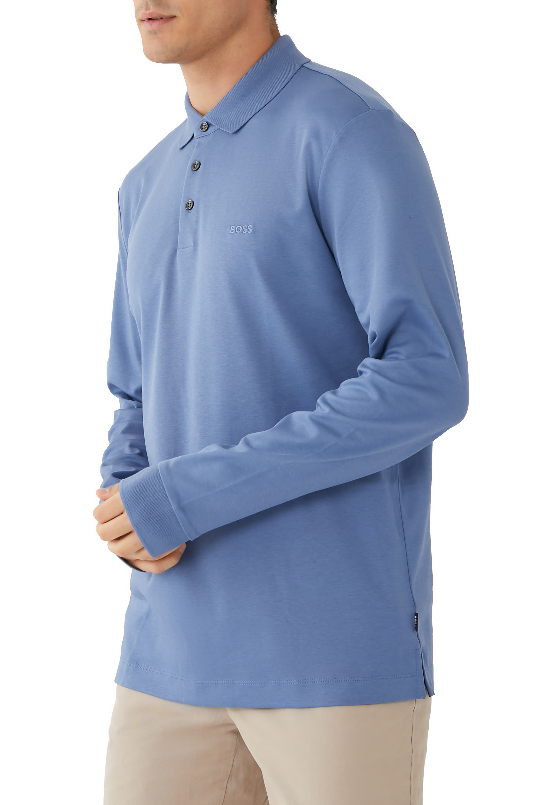 Embroidered Logo Long Sleeve Polo Shirt