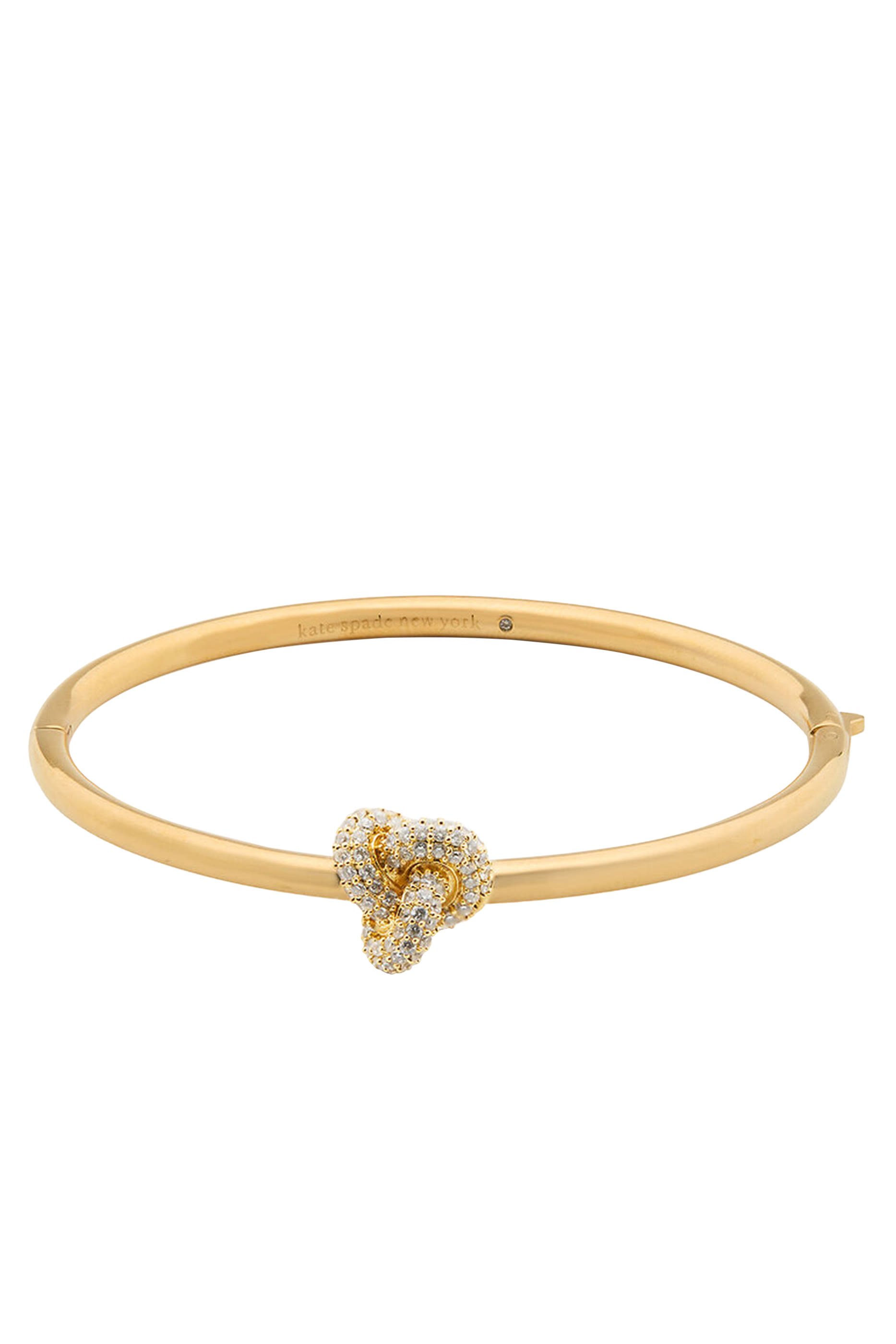 Double Knot Pave Hinged Bangle, Plated Metal, Stainless Steel & Cubic Zirconia