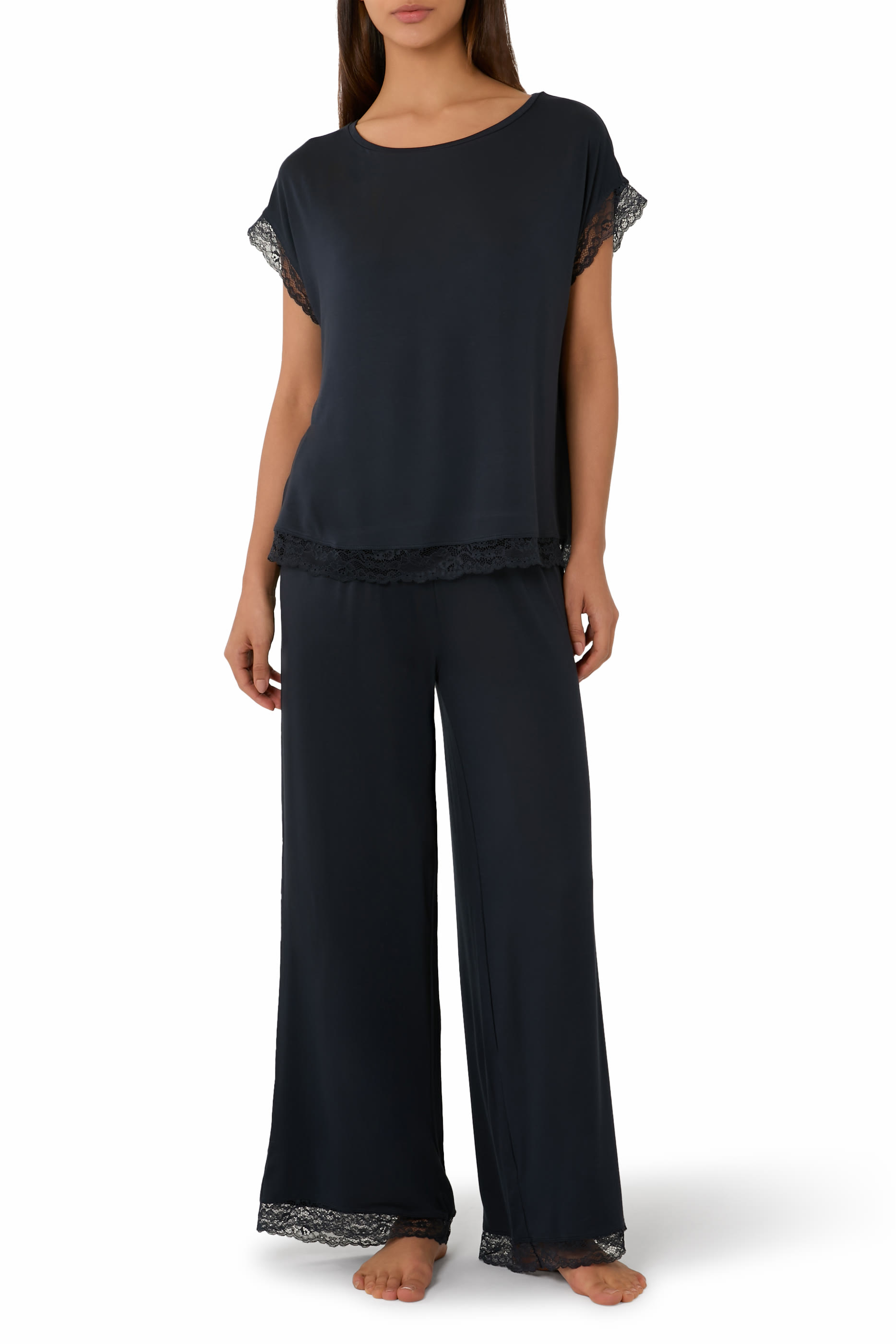 Jersey Lace Hem Pajama Set