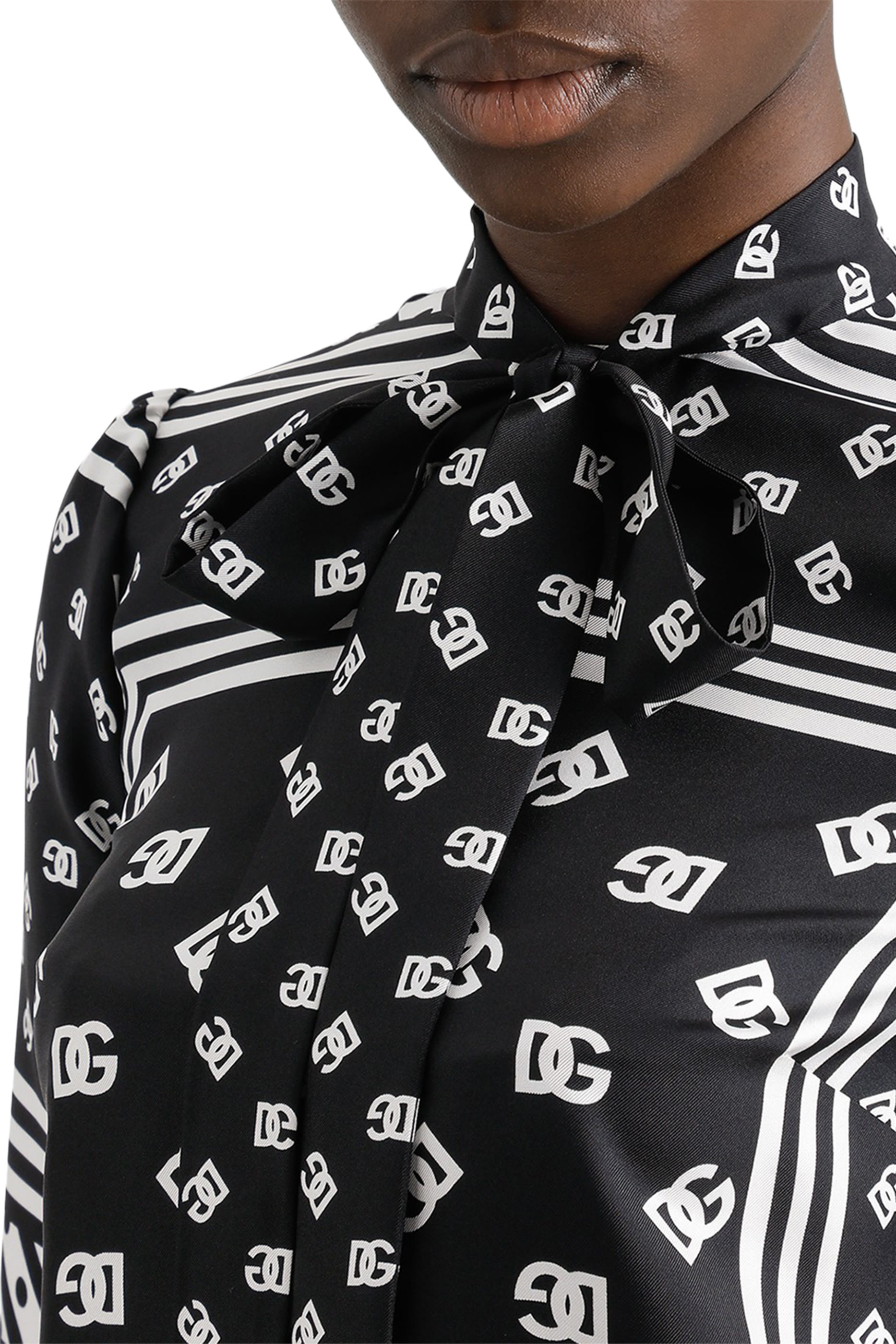 Short Sleeve Logo Silk Blouse