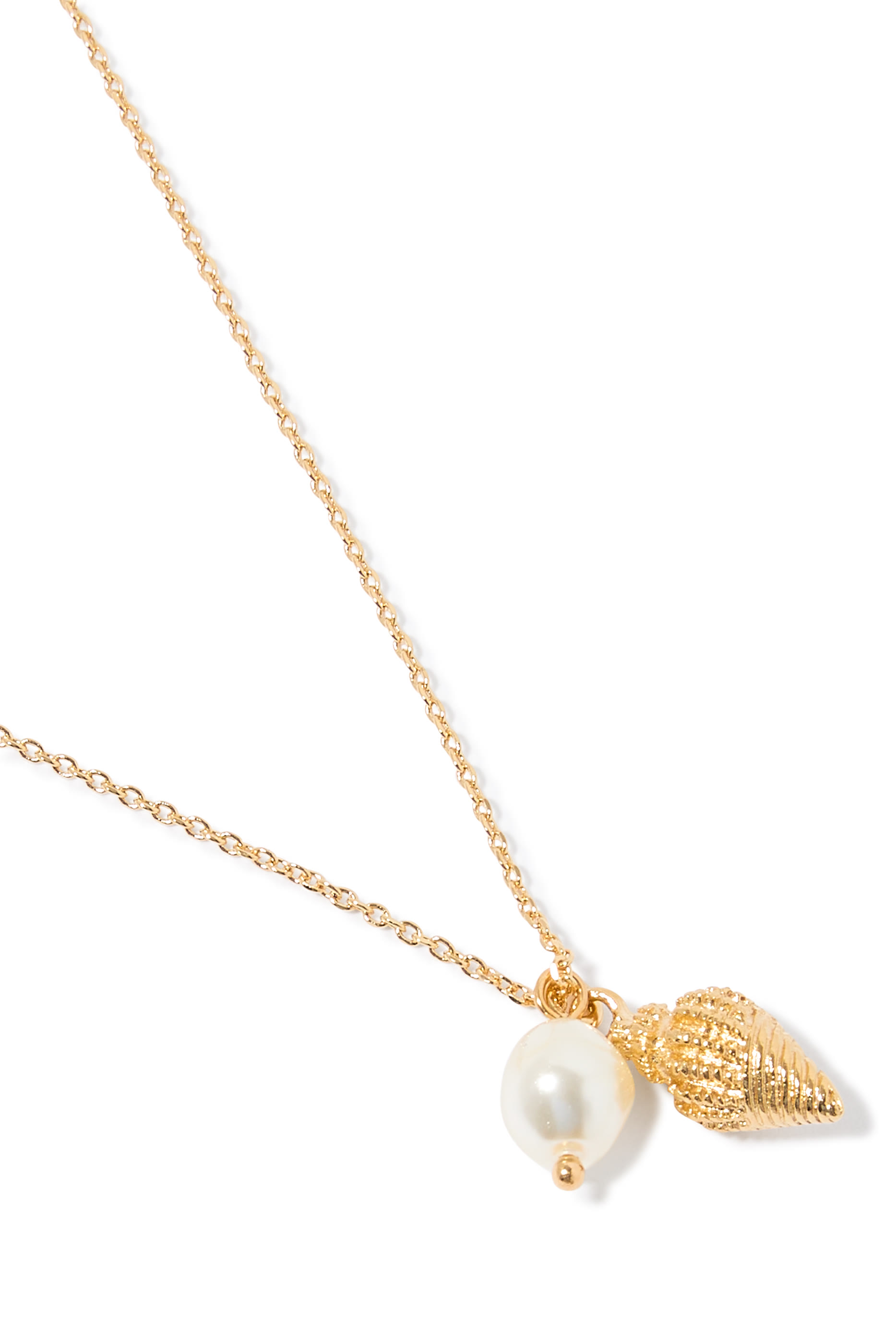 Shell Pearl Necklace, 18K Gold Plating & Pearl