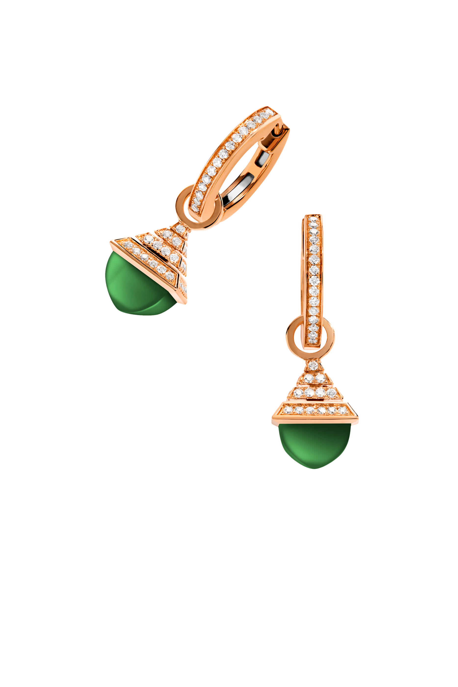 CleoMini Rev Drop Earrings, 18k Rose Gold with Green Agate & Diamonds