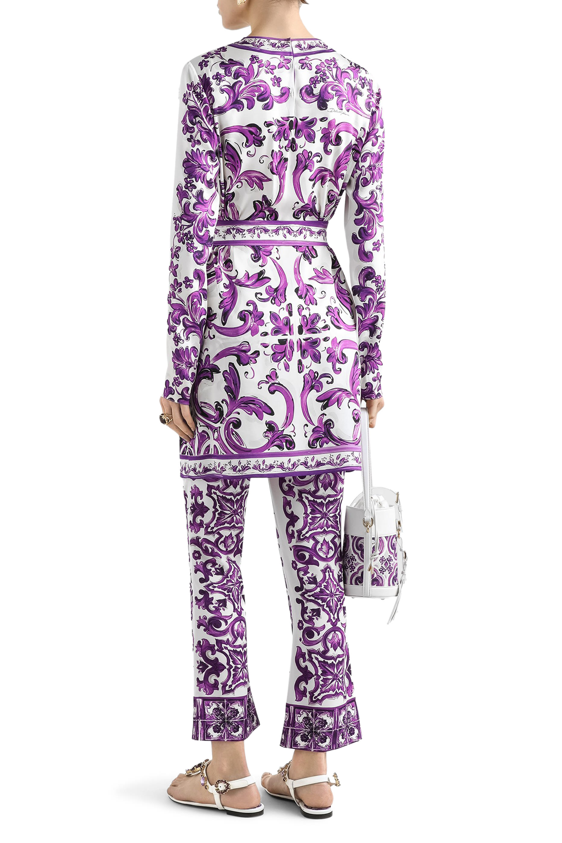 Majolica-Print Charmeuse Dress