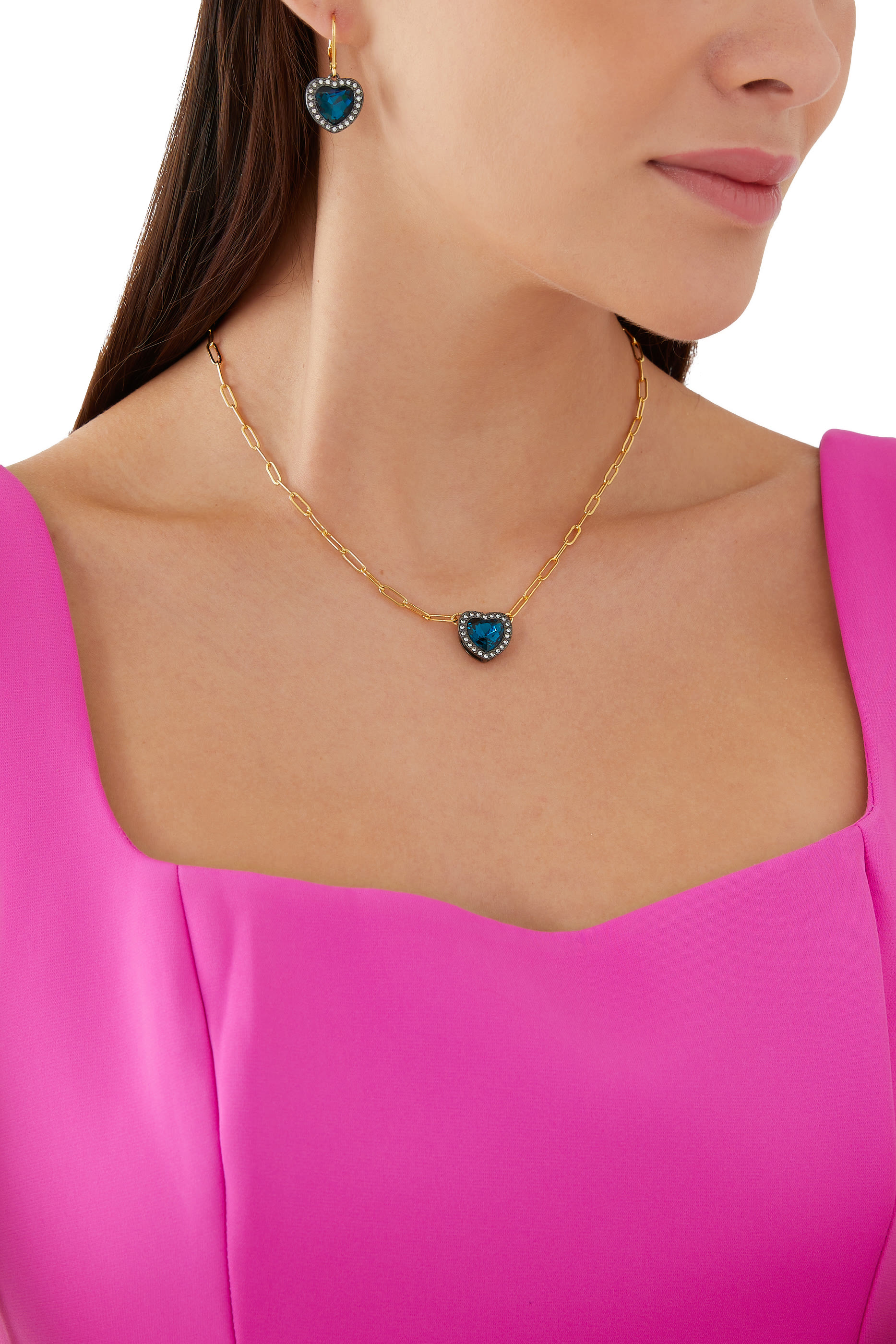 Heart Halo Necklace, Metal & Crystal