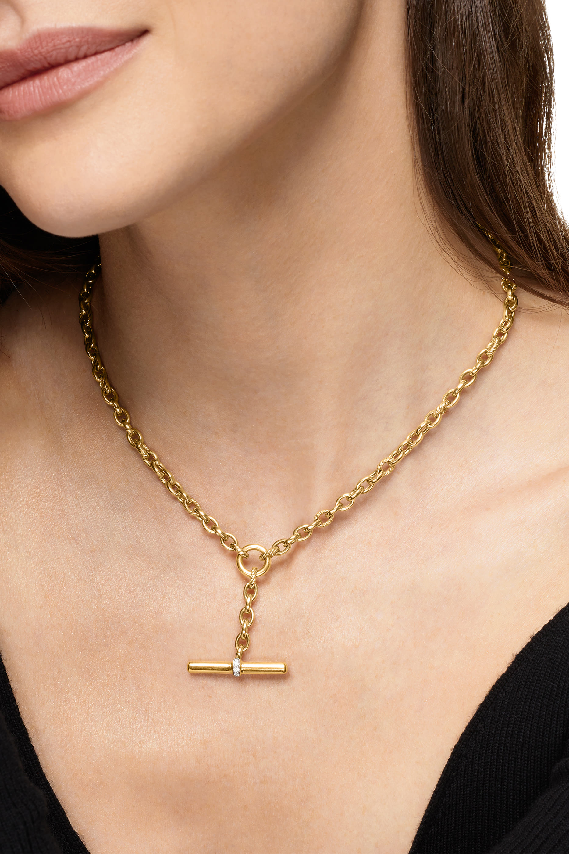DY Mercer&reg; Petite Toggle Chain Necklace, 18k Yellow Gold & Diamonds